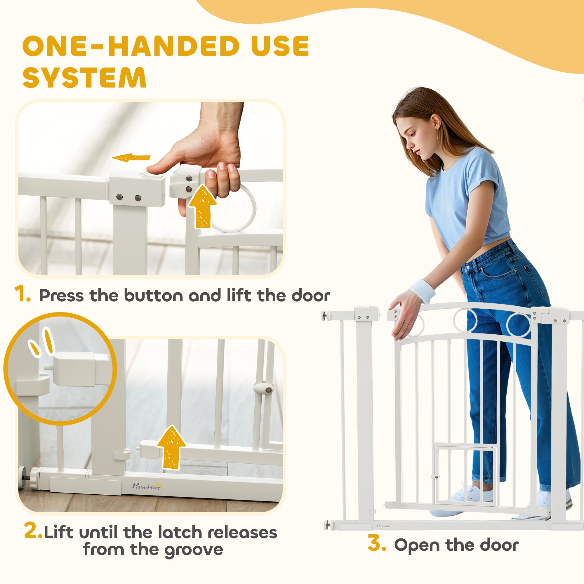 Dog Gate, 30" Extra Tall Pet Gate with Cat Door, Includes 2.8" and 5.5" Extension Kits, Pressure Mounted Stair Gate for Doorways, Hallways, Stairways, 30"-41" Width