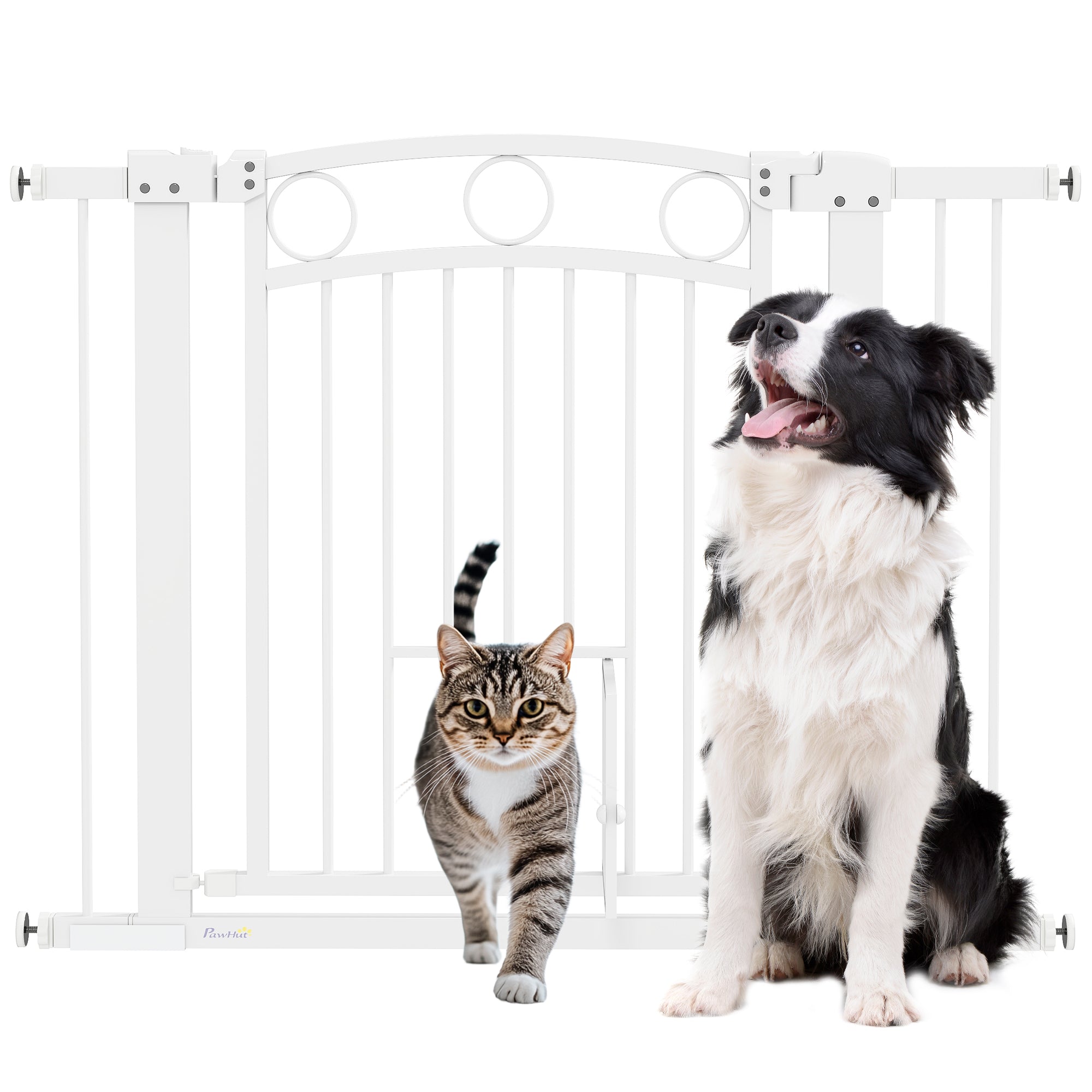 Dog Gate, 30" Extra Tall Pet Gate with Cat Door, Includes 2.8" and 5.5" Extension Kits, Pressure Mounted Stair Gate for Doorways, Hallways, Stairways, 30"-41" Width