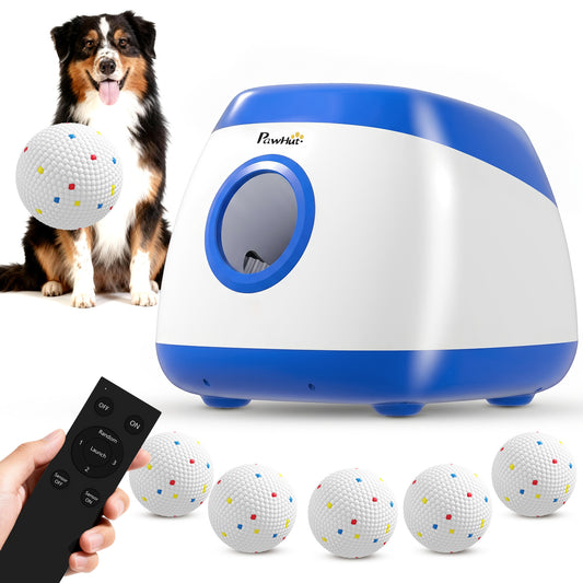 Automatic Dog Ball Launcher, Rechargeable Dog Ball Thrower with Remote Control, 3 Adjustable Distance (39ft/59ft/78ft), 6 ETPU Tennis Fetch Toys 2.5", for Medium Large Breeds, Blue