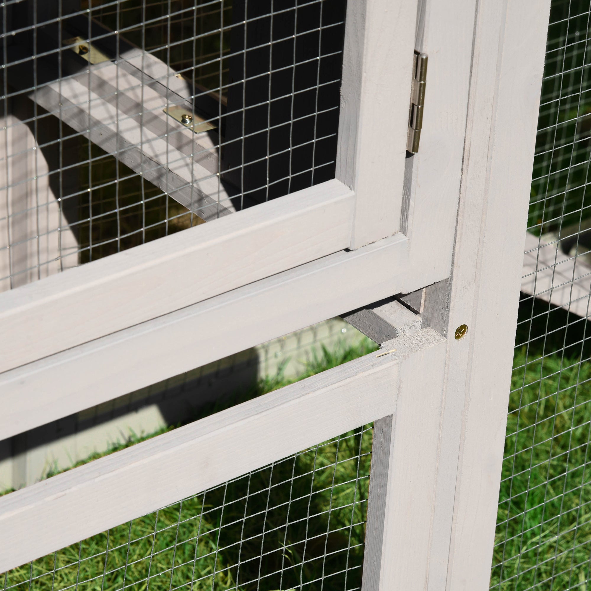 Large Rabbit Hutch Wood Bunny Cage Outdoor Guinea Pig House with Double Runs Slide Out Tray Ramps, 83"x18"x33", Grey