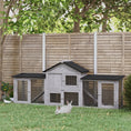 Load image into Gallery viewer, Large Rabbit Hutch Wood Bunny Cage Outdoor Guinea Pig House with Double Runs Slide Out Tray Ramps, 83"x18"x33", Grey
