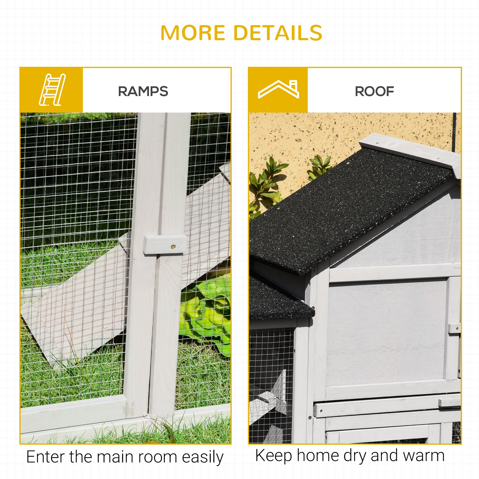 Large Rabbit Hutch Wood Bunny Cage Outdoor Guinea Pig House with Double Runs Slide Out Tray Ramps, 83"x18"x33", Grey