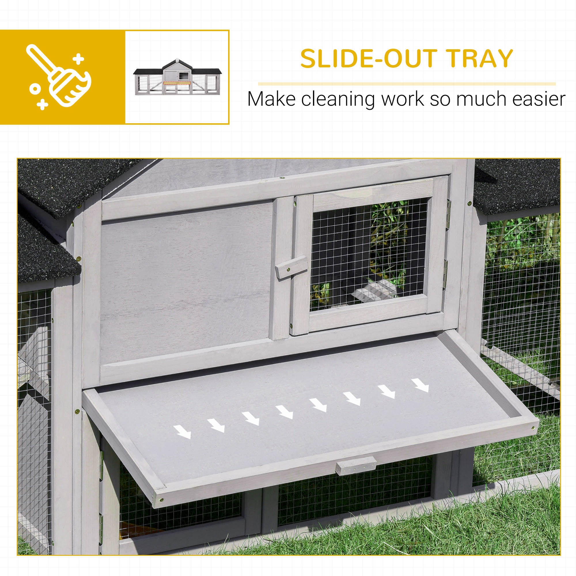 Large Rabbit Hutch Wood Bunny Cage Outdoor Guinea Pig House with Double Runs Slide Out Tray Ramps, 83"x18"x33", Grey