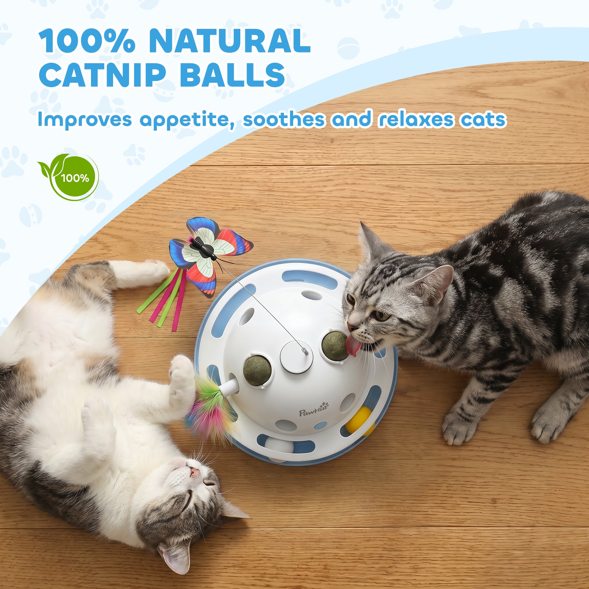 4-in-1 Interactive Cat Toys for Indoor Cats Adult, Automatic Smart Sensing Kitten Toy with Spinning Butterfly, Shooting Feathers & Catnip Balls, Dual Power Mode for Boredom Relief