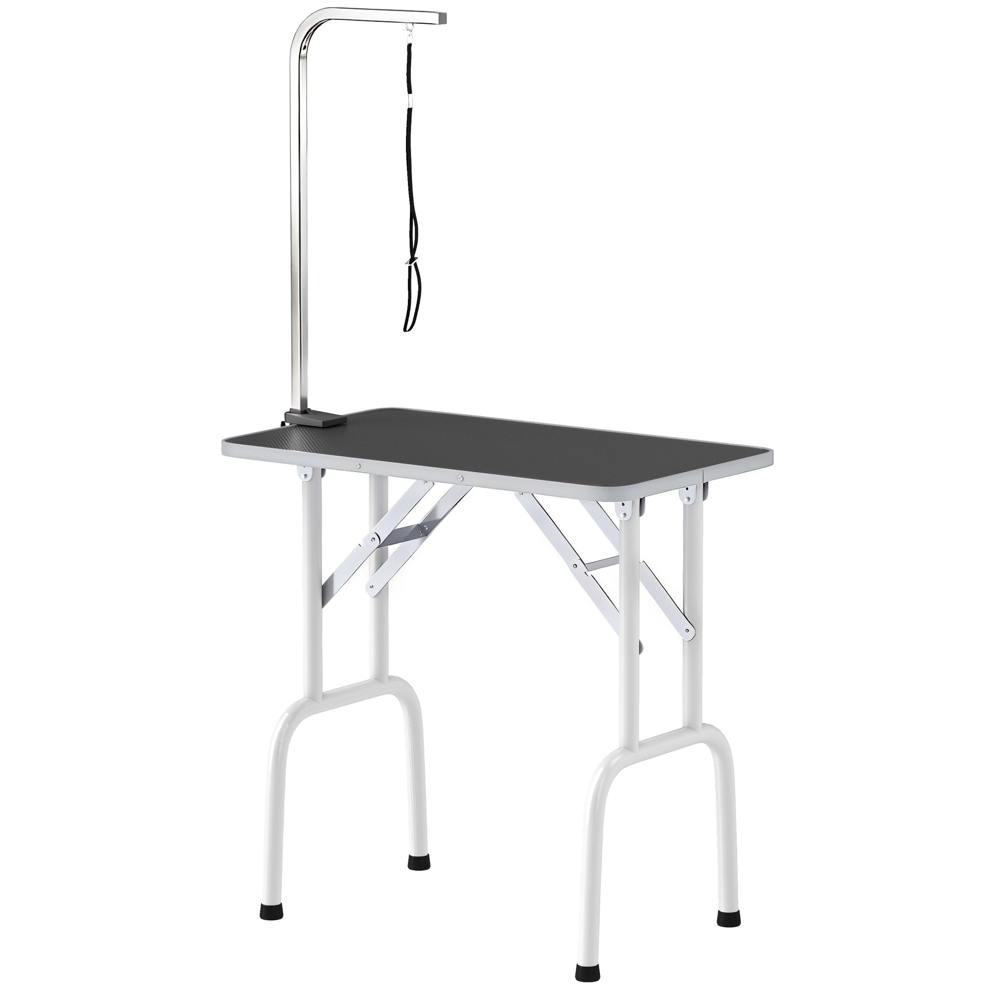 32" Foldable Dog Grooming Table Pet Drying Beauty Table with 20-60cm Adjustable Arm, Rubber Top, Black
