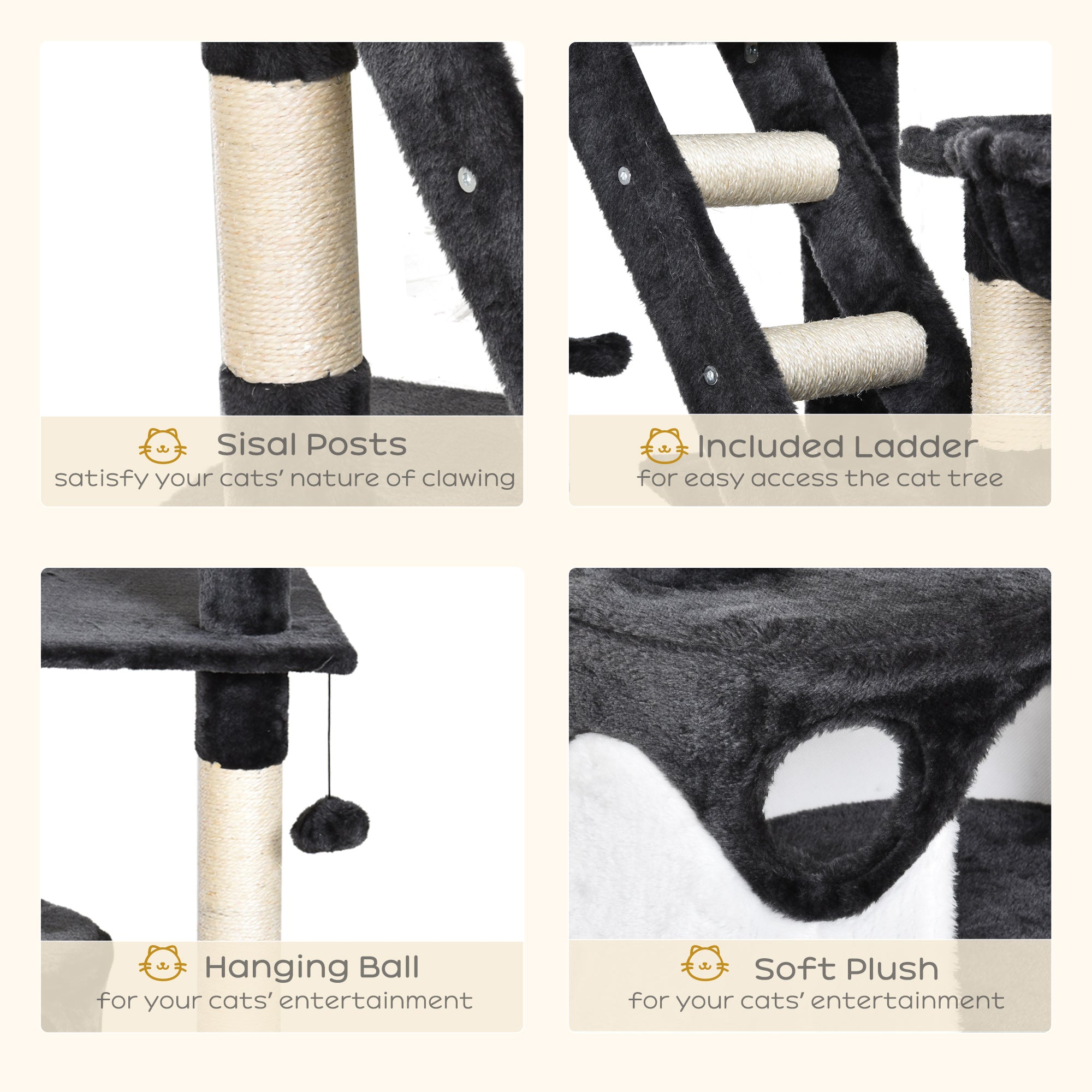 Cat Tower for Large Cats Adult, Floor to Ceiling Cat Tree Adjustable Height 94"-102" Multi-Level with Scratching Posts, Cozy Hammock, Dangling Ball Toy, White