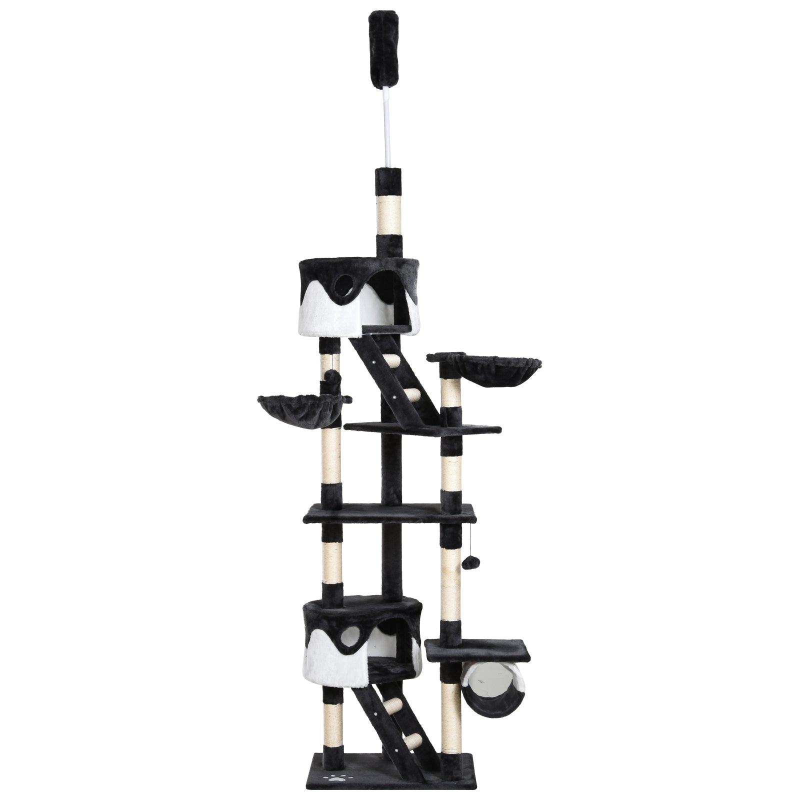 Cat Tower for Large Cats Adult, Floor to Ceiling Cat Tree Adjustable Height 94"-102" Multi-Level with Scratching Posts, Cozy Hammock, Dangling Ball Toy, White