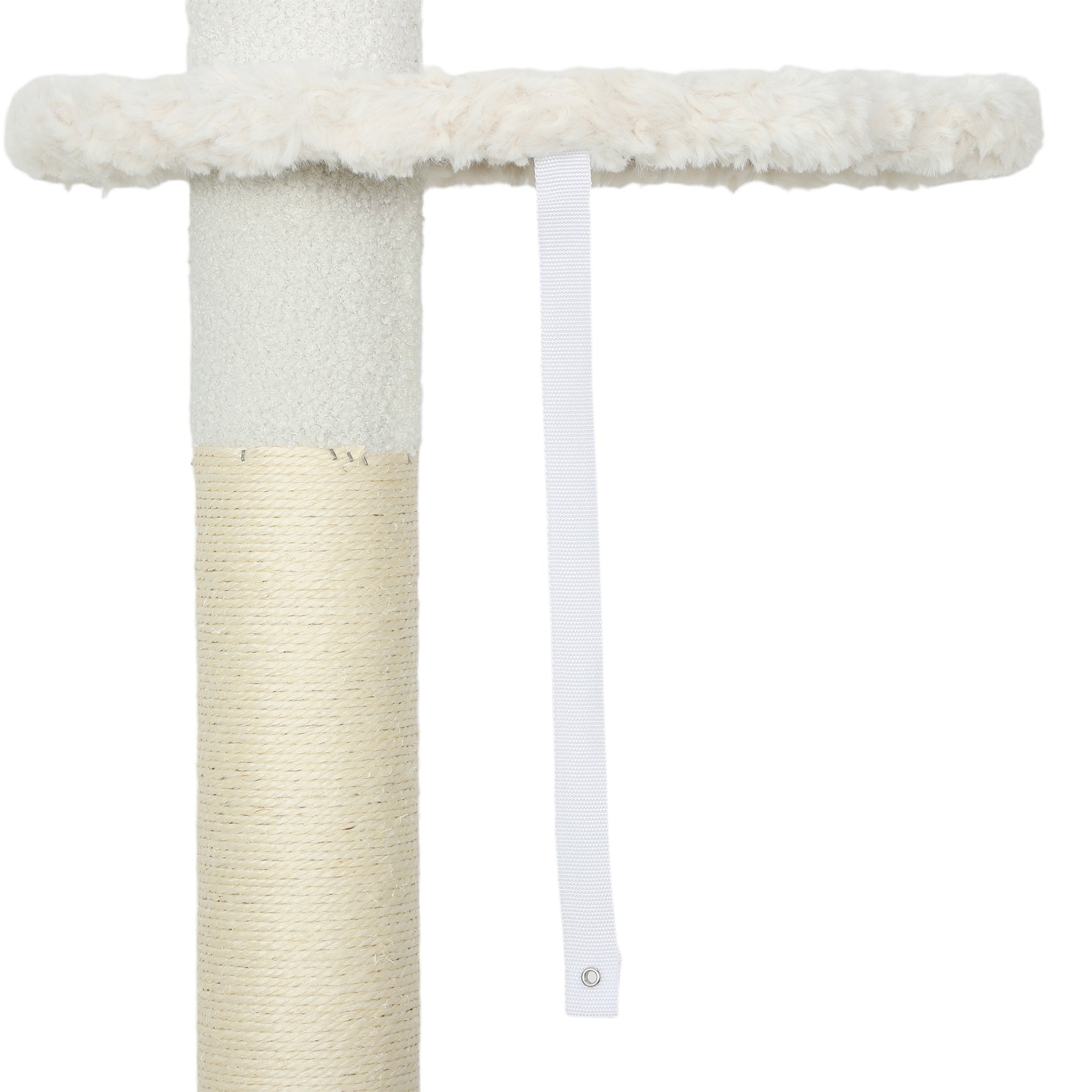 Floor to Ceiling Cat Tree, 225-255 cm Adjustable Cat Climbing Tower with 3 Cloud Perches, Sisal Scratching Posts, 2 Hanging Play Balls and Anti-Tip Strap, Beige