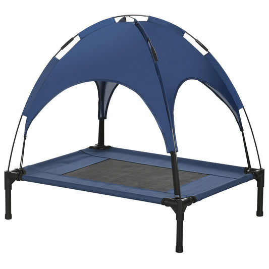 Elevated Dog Bed with Canopy, Portable Raised Dog Cot for M Sized Dogs, Indoor & Outdoor, 30" x 24" x 29", Dark Blue