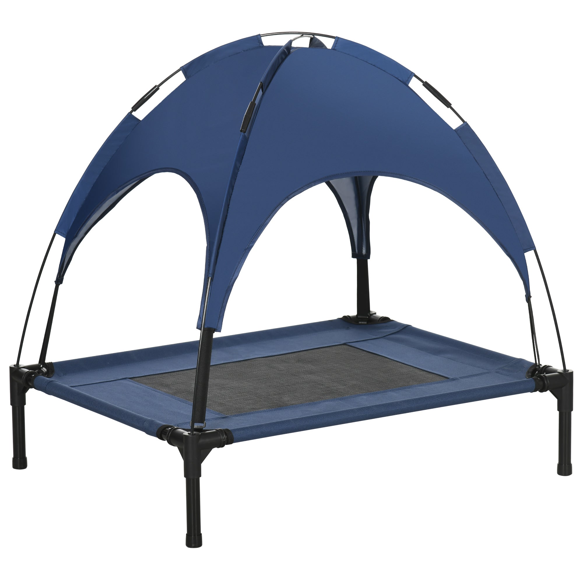 Elevated Dog Bed with Canopy, Portable Raised Dog Cot for M Sized Dogs, Indoor & Outdoor, 30" x 24" x 29", Dark Blue