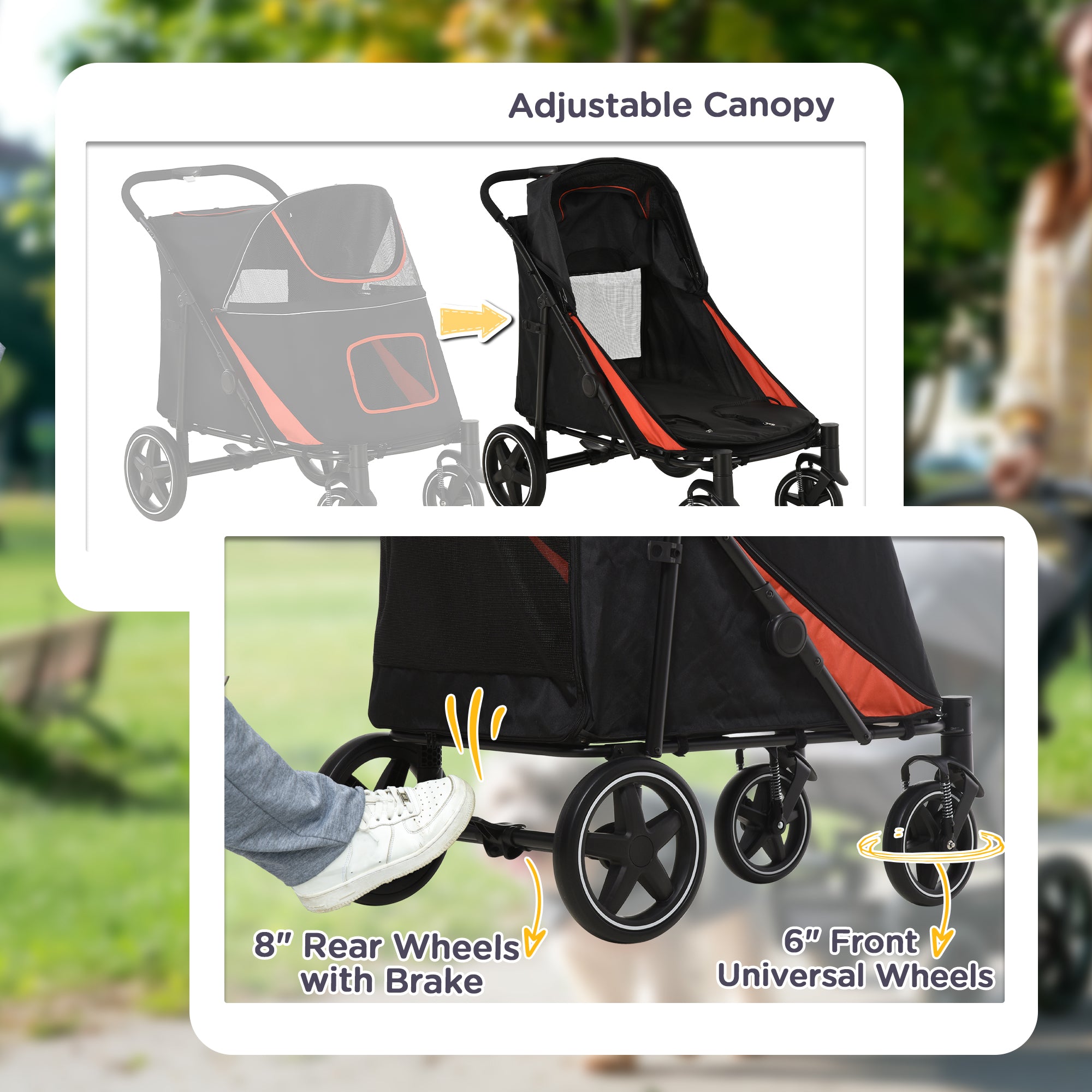 dog stroller prices PawHut Foldable Doggy Stroller for Medium Large Dogs, Pet Stroller with Storage, Smooth Ride with Shock Absorption, Mesh Window & Safety Leash, Black