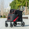 Load image into Gallery viewer, Pet Stroller with Universal Front Wheels, Shock Absorber, One-Click Foldable Dog Cat Carriage with Brakes, Storage Bags, Safety Leash for Large & Medium Dogs, Black
