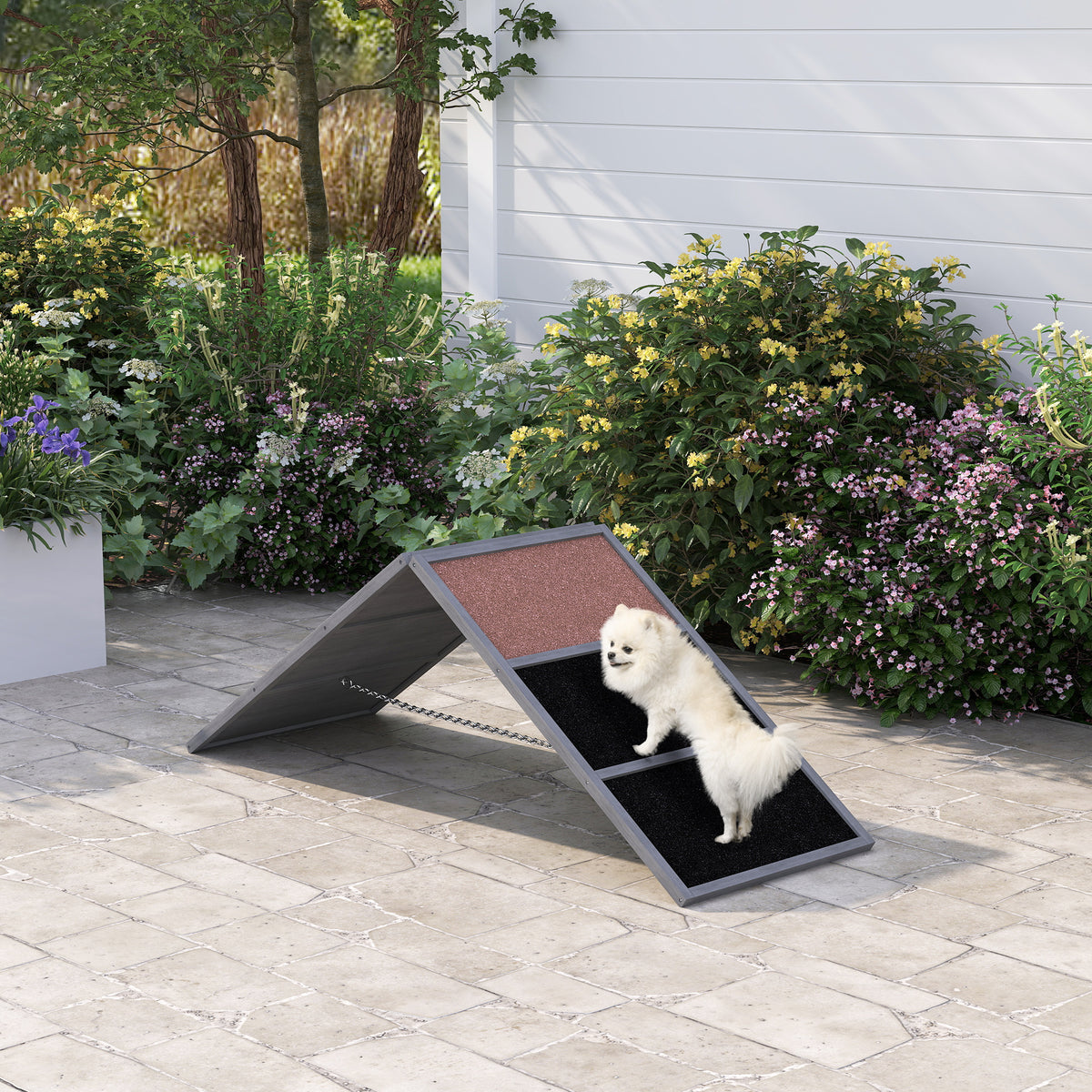 Dog Show Ramp Table PawHut Pupstacle A-Frame Dog Agility Ramp with Non-Slip Surface Gray