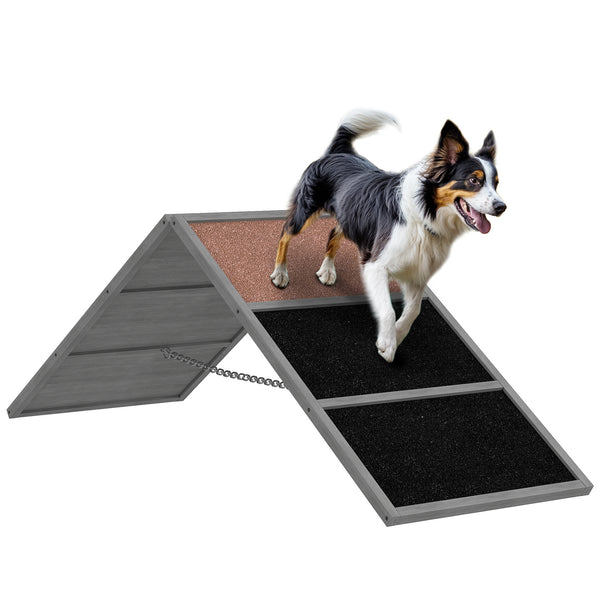 PawHut Dog Agility Equipment, Dog Playground Equipment with Non-slip Surface, A-frame, Agility Equipment Ramp for All Breed Dogs, for Backyard, Park, Dog Obstacle Course, Gray