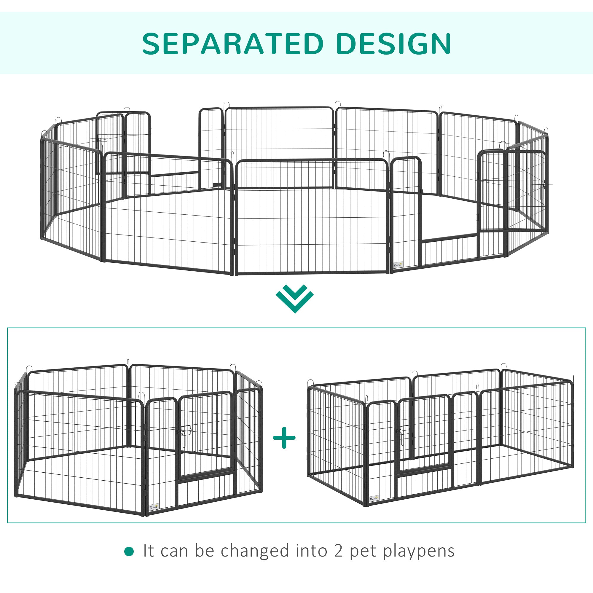 Dog Playpen, Wide 31.5"W Heavy-Duty Metal Puppy Play Pen, Pet Exercise Fences for Outside and Indoor, DIY Design with Door for Small Dogs, 12 Panels, 23.5"H