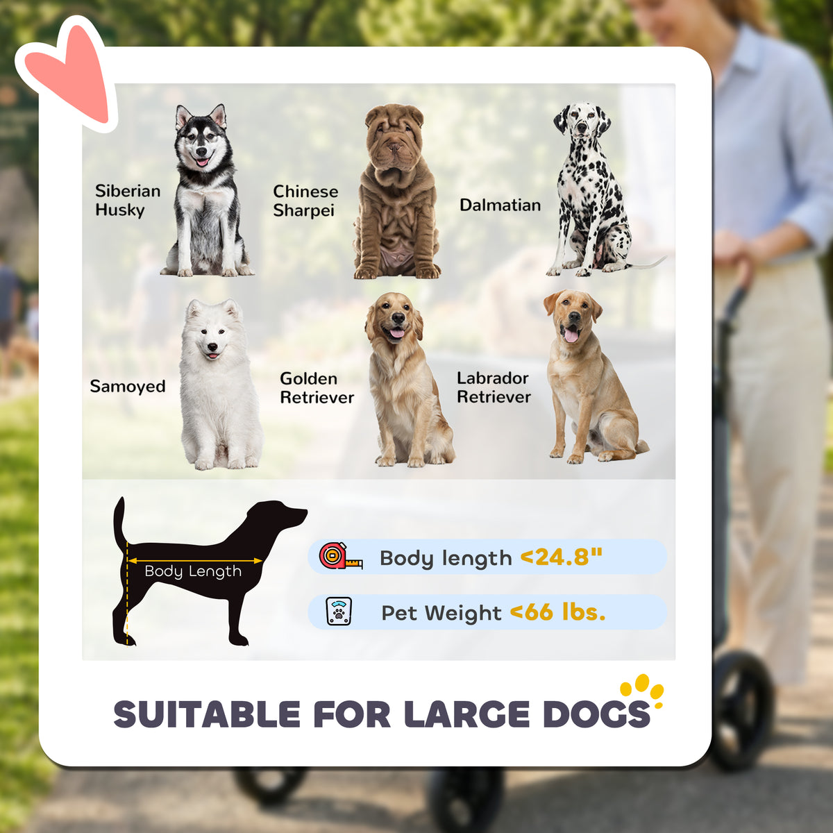 Large Dog Stroller with One-Click Fold & Adjustable Handle Grey
