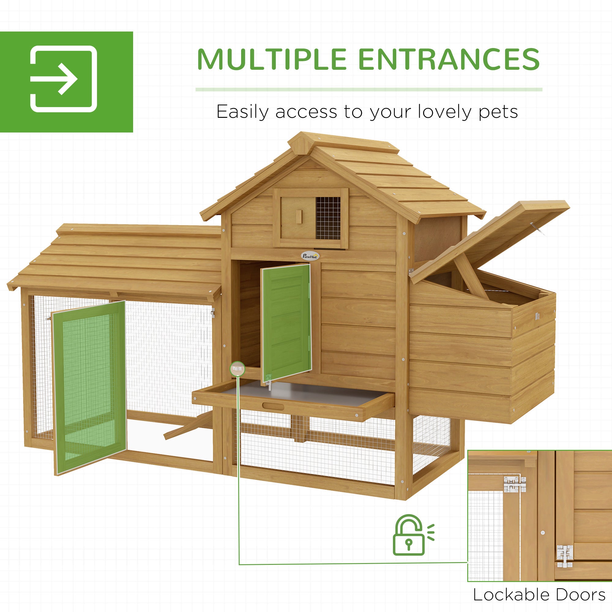 59" Petite Chicken Coop Outdoor Poultry Enclosure with 2 Doors, Nesting Box, Natural