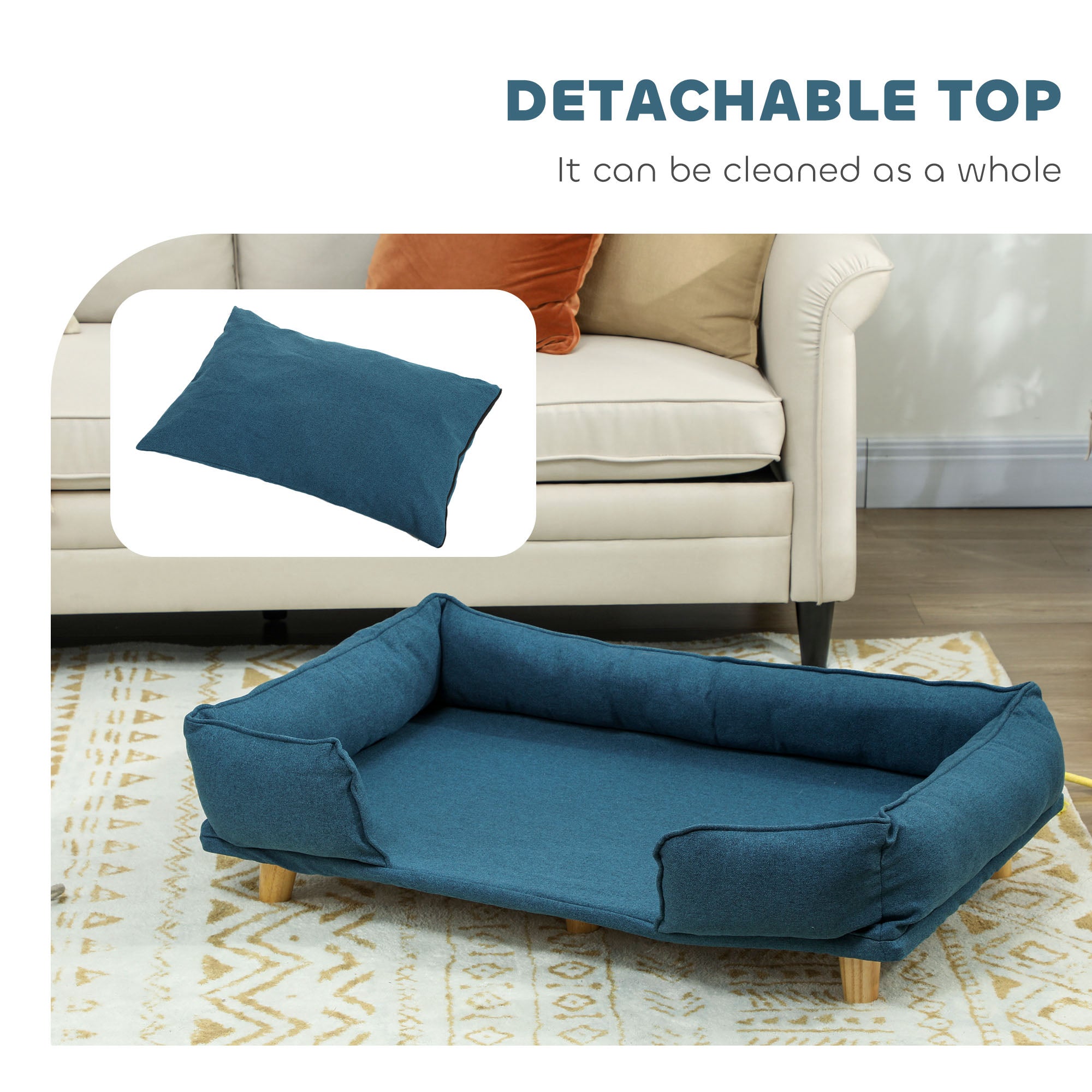 Elevated Comfort Blue Dog Sofa Bed with Thick Cushion for Large-Sized Dogs Dark Blue