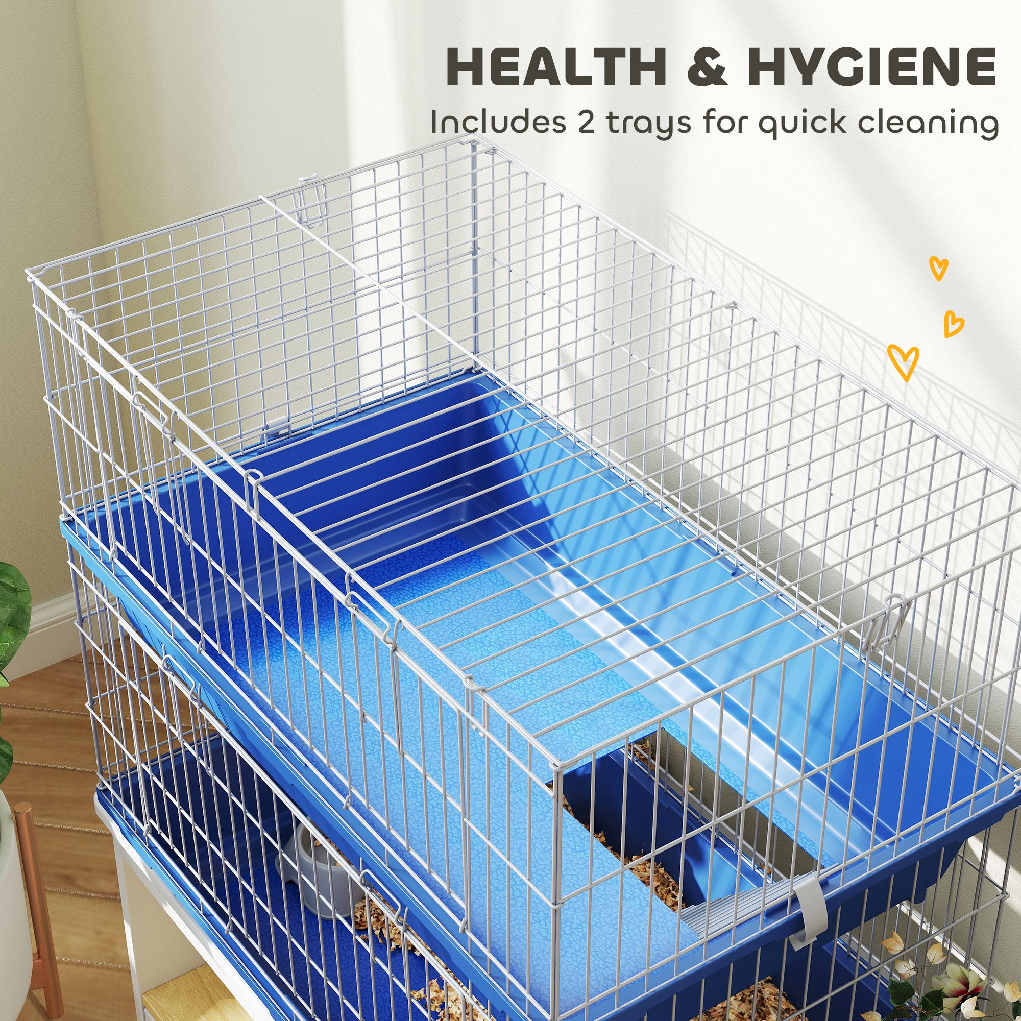 28" 2-Tier Small Animal Cage with 2 Doors, Deep Base, Ramp, Dish & Bottle, Blue