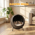 Load image into Gallery viewer, Rattan Cat Bed, Elevated Handwoven Cat Basket Bed with Soft Cushion and Metal Base, Indoor Kitty Furniture, Breathable, for Kittens, Gray
