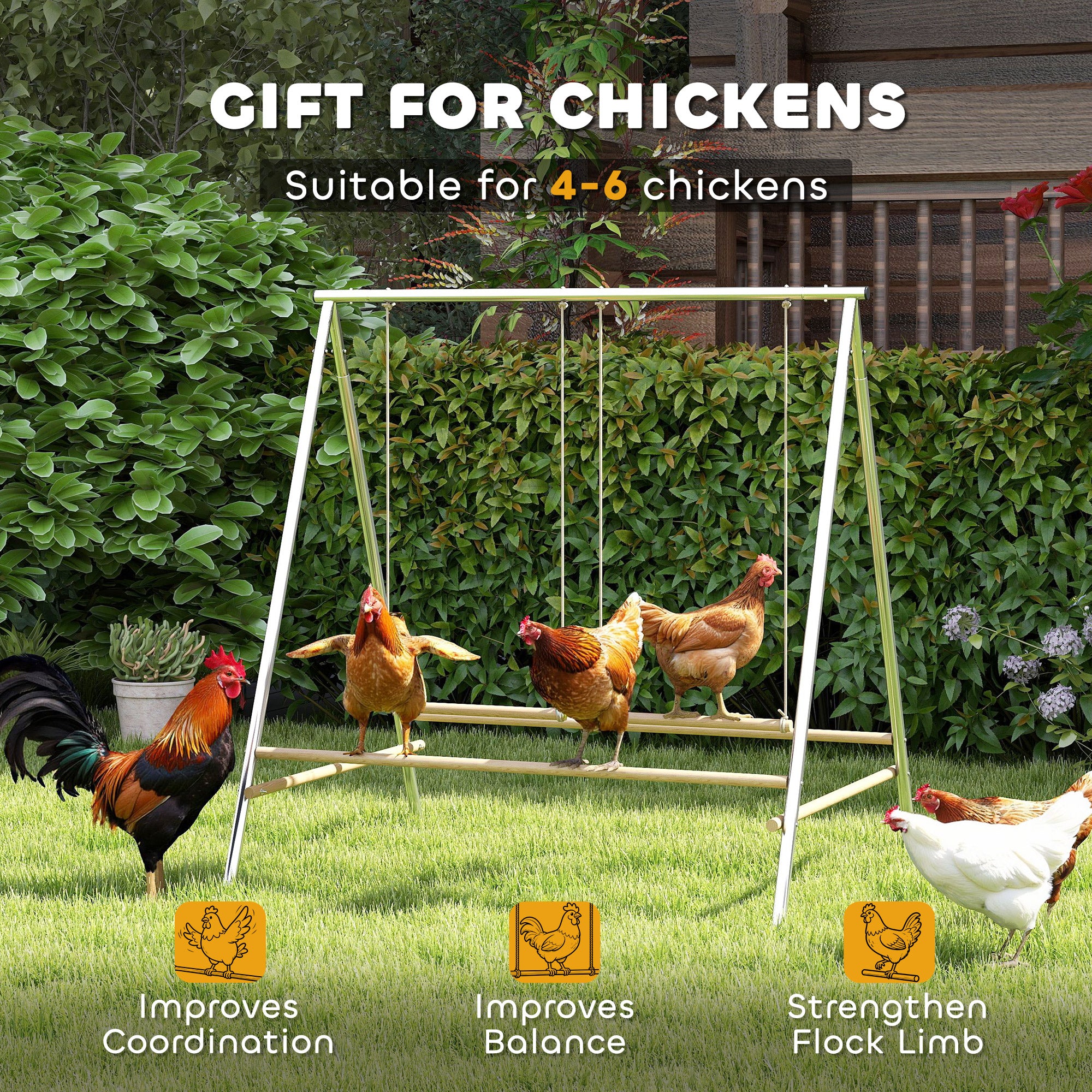 Chicken Perch for Coop, Chicken Roosting Bars with 2 Adjustable Swings, Coop Accessories for Farm, Backyard, Silver