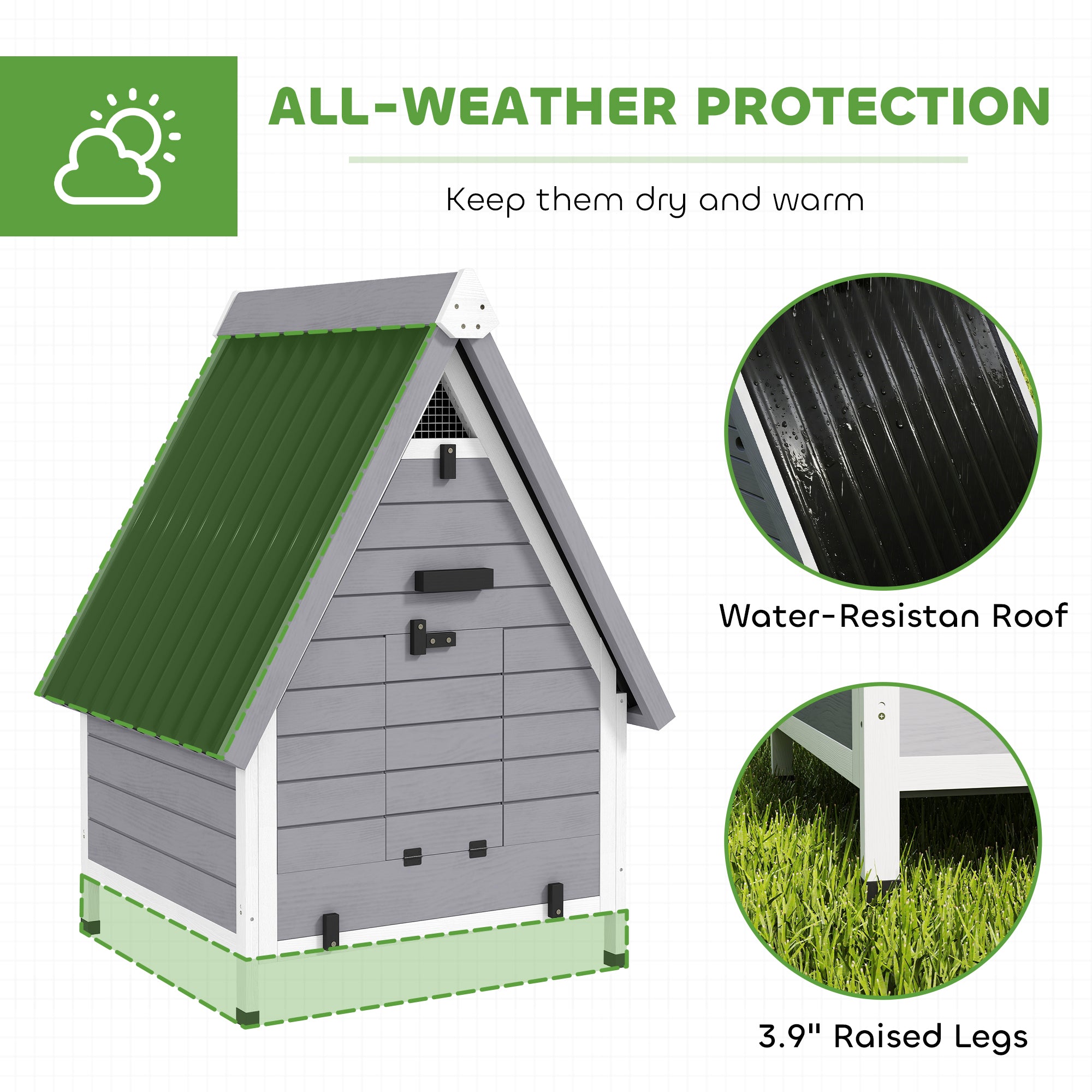 Chicken Coop for 2 Hens, Outdoor Wooden Chicken House with Removable Nesting Box & Roosting Bar, Tray, Ramp, Poultry Cage Rabbit Hutch, 31" x 29" x 43", Grey