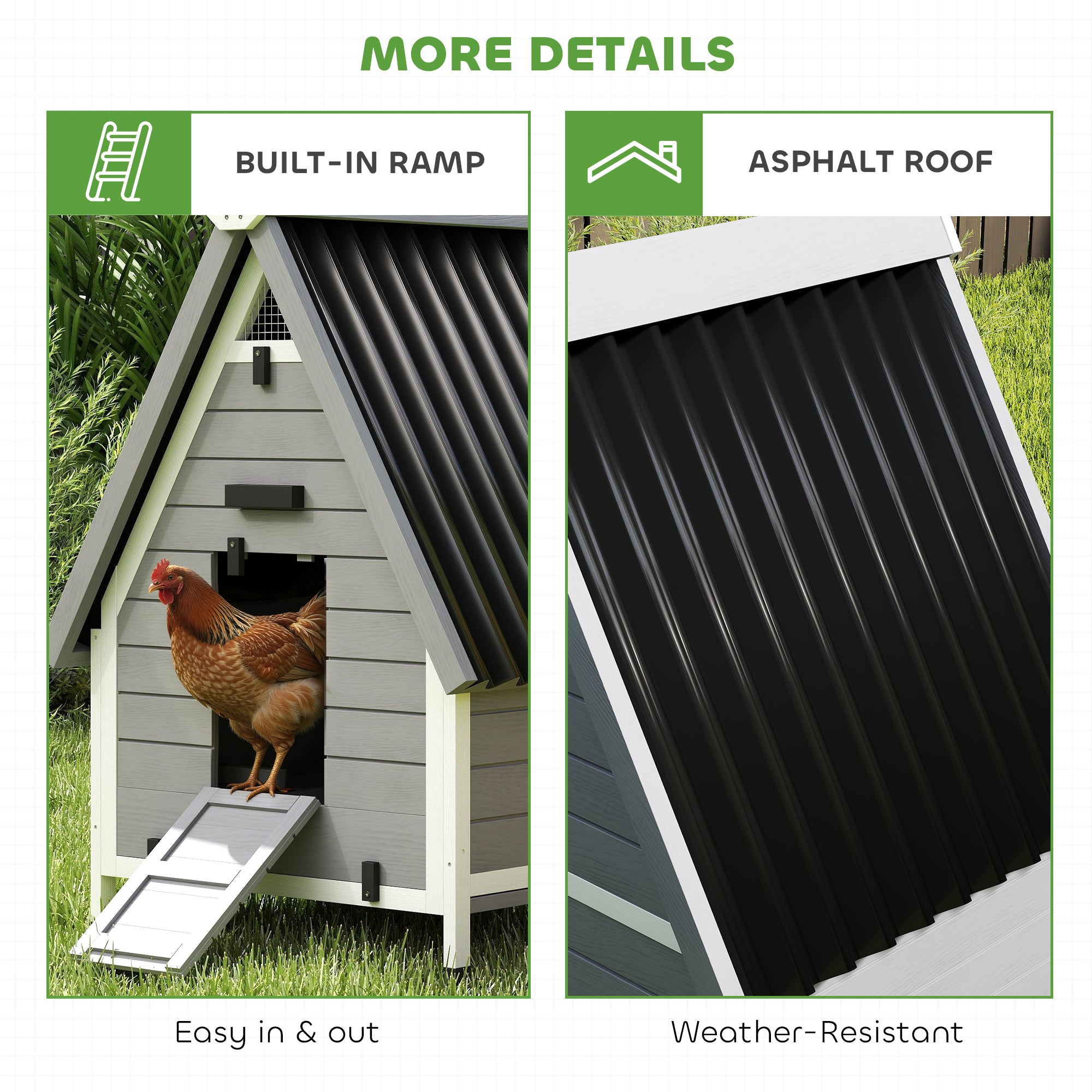 Chicken Coop for 2 Hens, Outdoor Wooden Chicken House with Removable Nesting Box & Roosting Bar, Tray, Ramp, Poultry Cage Rabbit Hutch, 31" x 29" x 43", Grey
