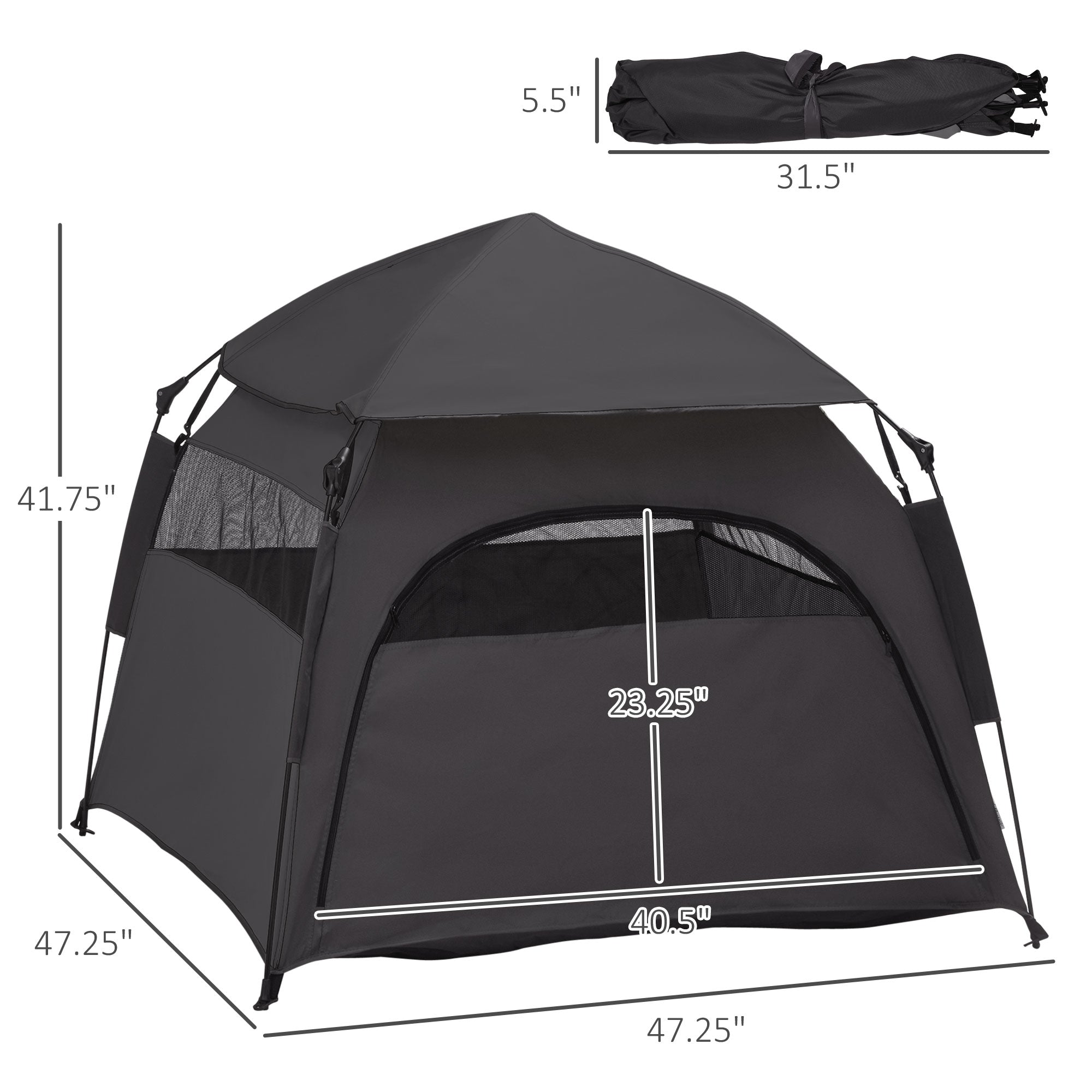 Pop Up Dog Tent for Extra Large and Large Dogs, Portable Pet Camping Tent with Carrying Bag for Beach, Backyard, Home, Dark Gray