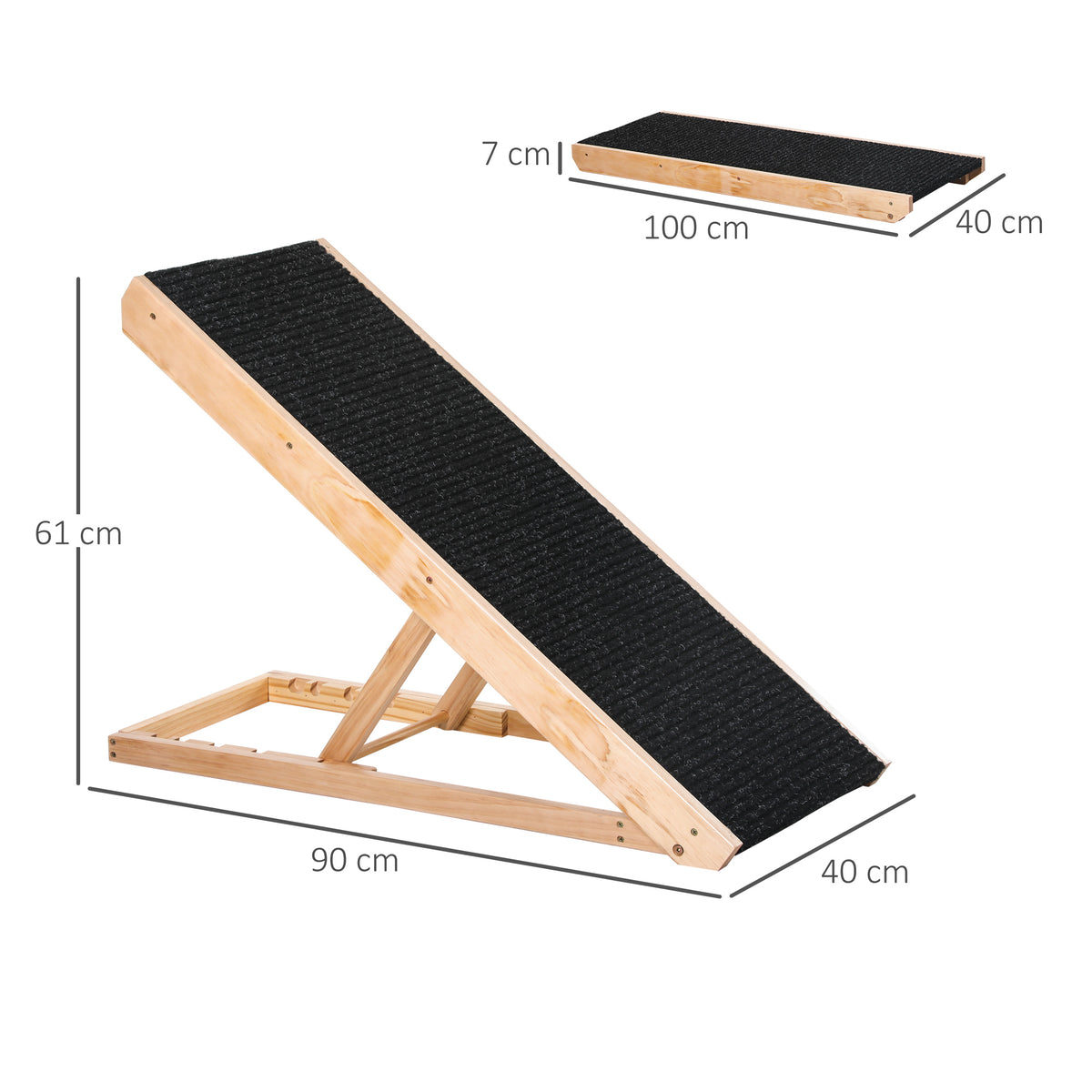 Dog Ramp, Foldable Pet Ramp with 4 Adjustable Heights, Non-Slip Finish for Medium and Large Pets, Wooden Dog Ladder for Sofa, Bed, Car, Black