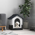 Charger l'image dans la visionneuse de la galerie, Outdoor Dog House, Plastic Dog Kennel, Water-Resistant Pet Shelter with Windows, Base Support for Garden Patio, Miniature Dogs, 25" x 22" x 26" - Dark Grey

