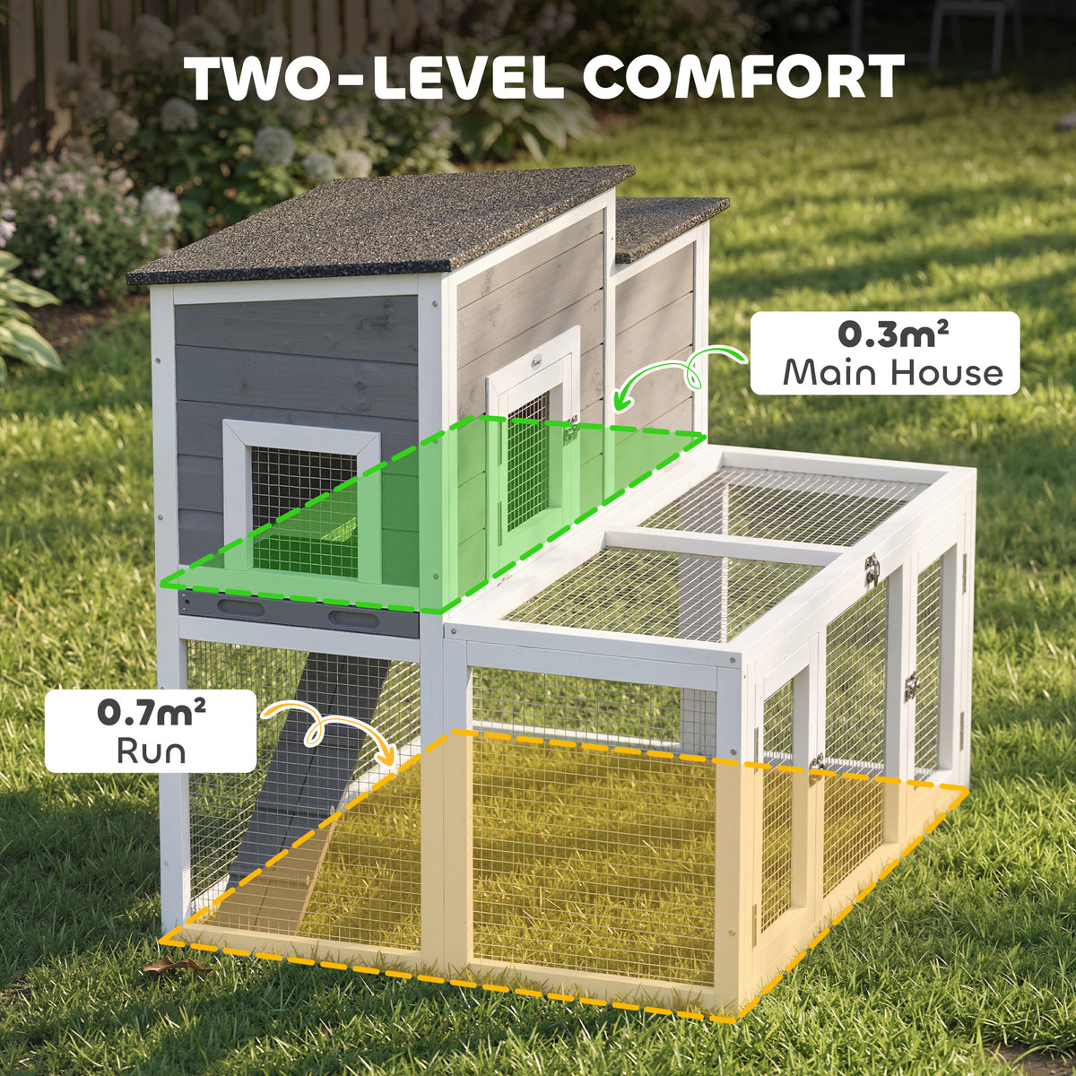 Wooden Rabbit Hutch, 2-Story Bunny Cage w/ Run, Waterproof & Openable Roof, Pull Out Tray and Ramp, Bunny Hutch for 1-2 Rabbits, Outdoor Use