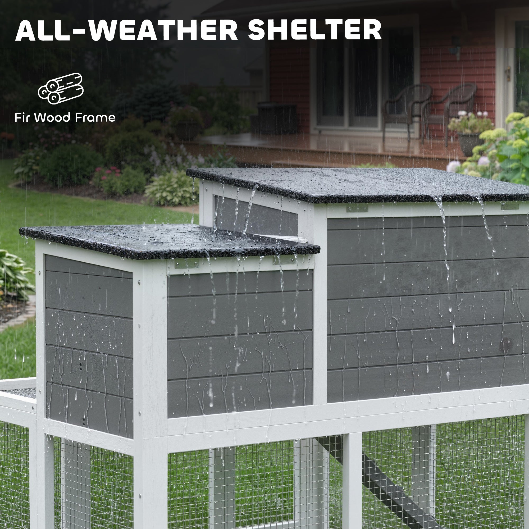 Wooden Rabbit Hutch, 2-Story Bunny Cage w/ Run, Waterproof & Openable Roof, Pull Out Tray and Ramp, Bunny Hutch for 1-2 Rabbits, Outdoor Use