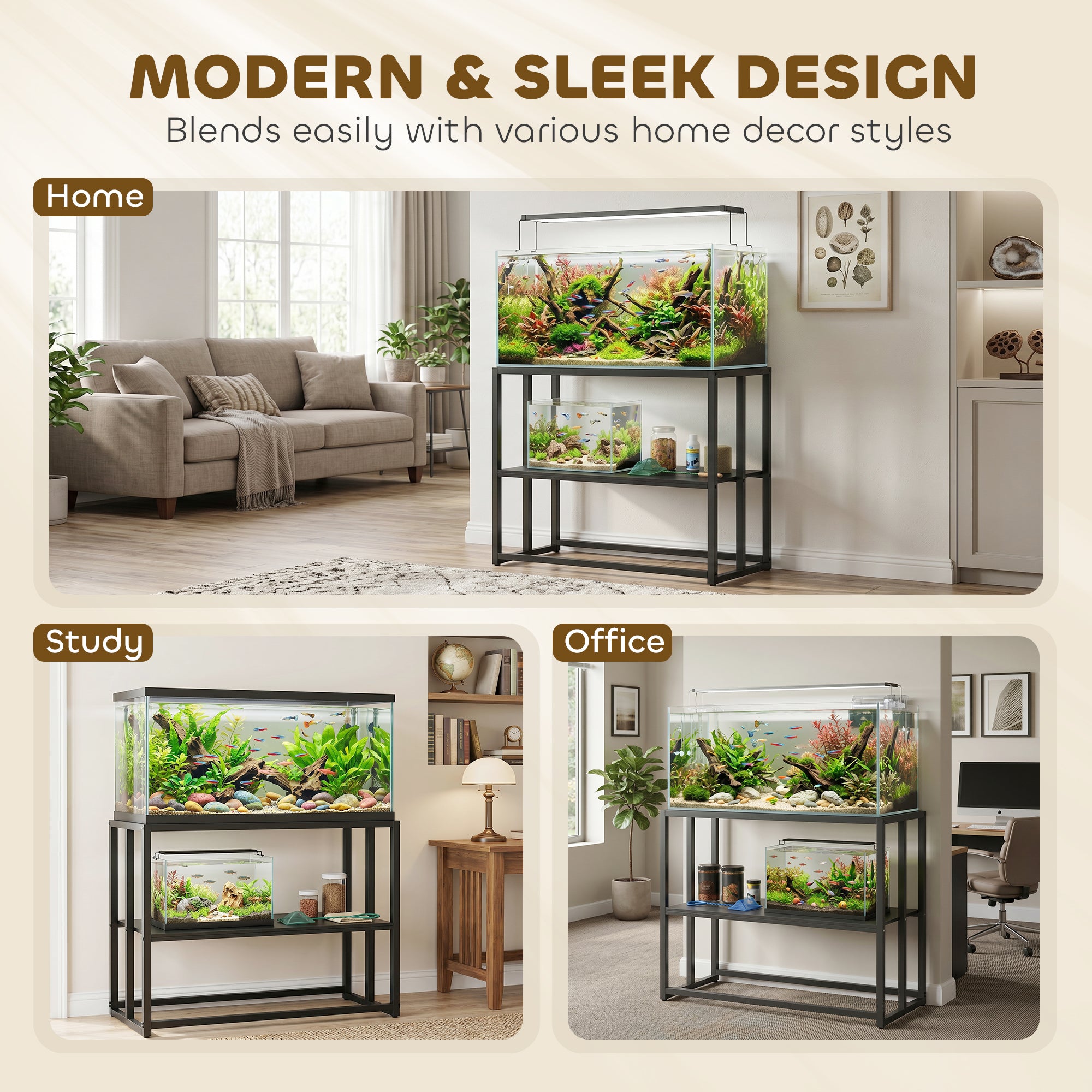 40 Gallon Fish Tank Stand, Heavy Duty Aquarium Stand with Storage Shelf, Adjustable Feet, for Home Office, 36.6" L x 18.5" W x 29.9" H, Black