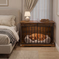 Charger l'image dans la visionneuse de la galerie, Dog Crate Furniture, 100 cm Wooden Dog Kennel Indoor Double Door with Sliding Barn Door, Decorative Pet Kennel End Side Table for Large Breeds, Tiger Wood Grain, Black
