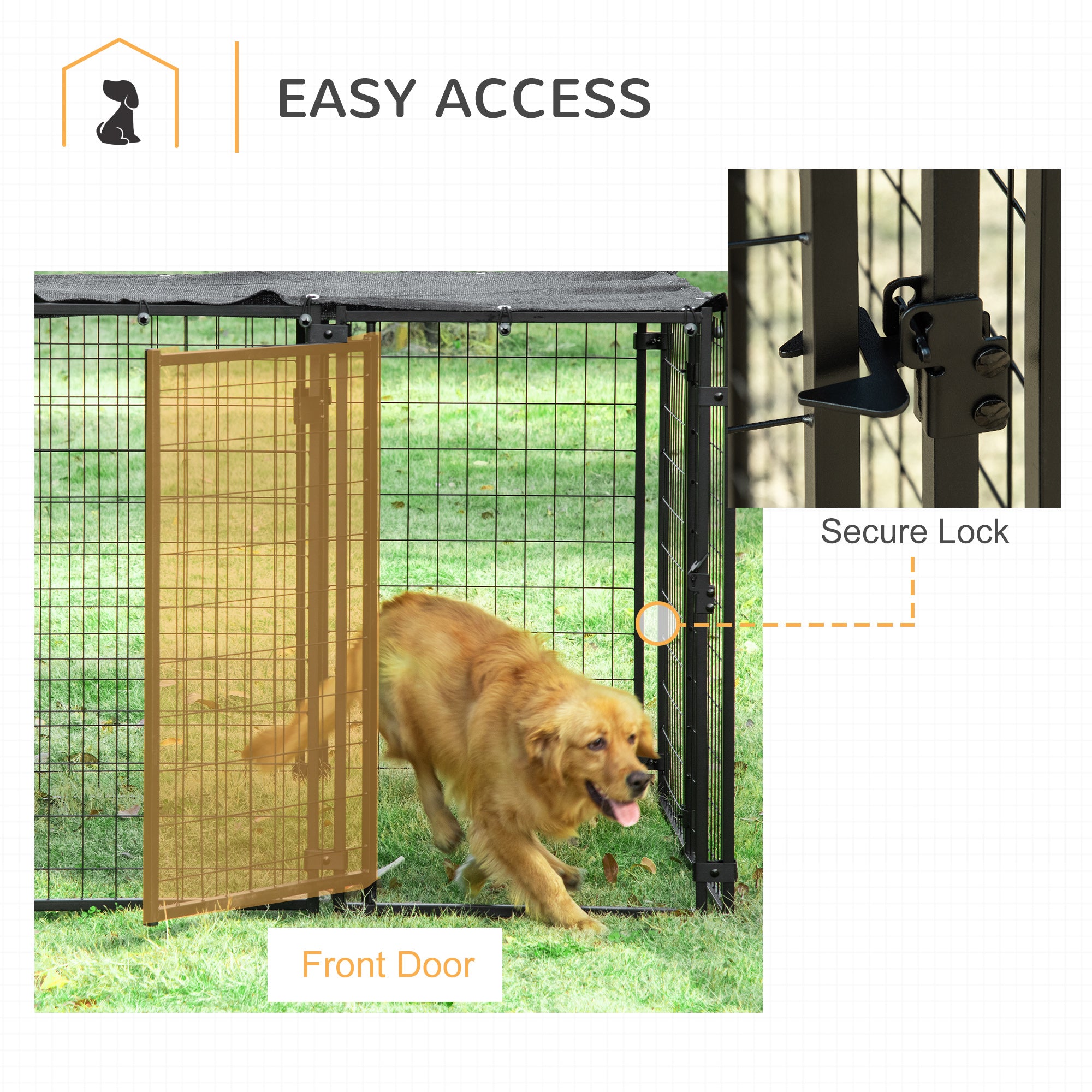 Outdoor Dog Kennel Run, Large Wire Steel Puppy Fence, Lockable Pet Playpen Crate Enclosure, with Top Cover, Door, Black