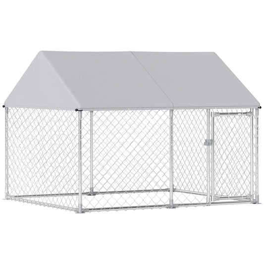 Outdoor Dog Kennel with Roof, Heavy Duty Galvanized Steel Dog Run Chain Link w/ Waterproof UV-Resistant Cover, Safety Lockable Latch System, 2.1' x 1.8' x 1.6'