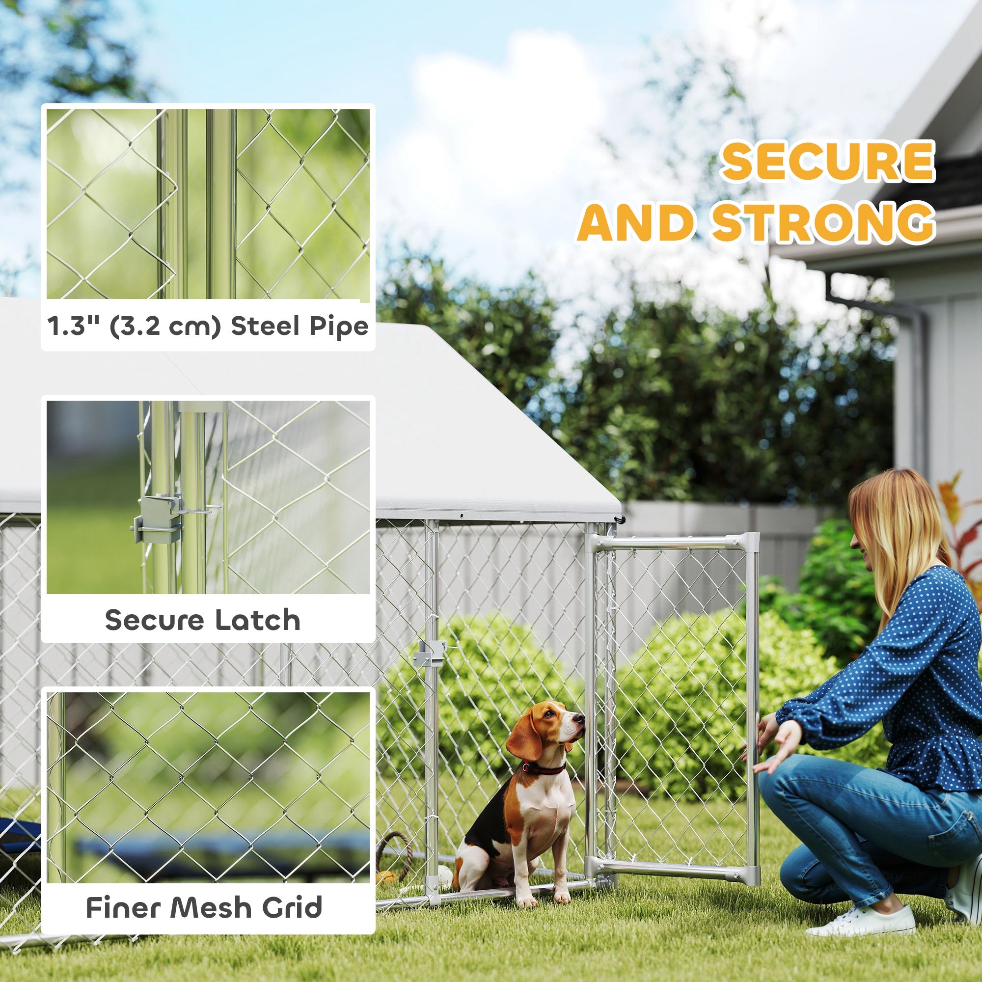 Outdoor Dog Kennel with Roof, Heavy Duty Galvanized Steel Dog Run Chain Link w/ Waterproof UV-Resistant Cover, Safety Lockable Latch System, 2.1' x 1.8' x 1.6'