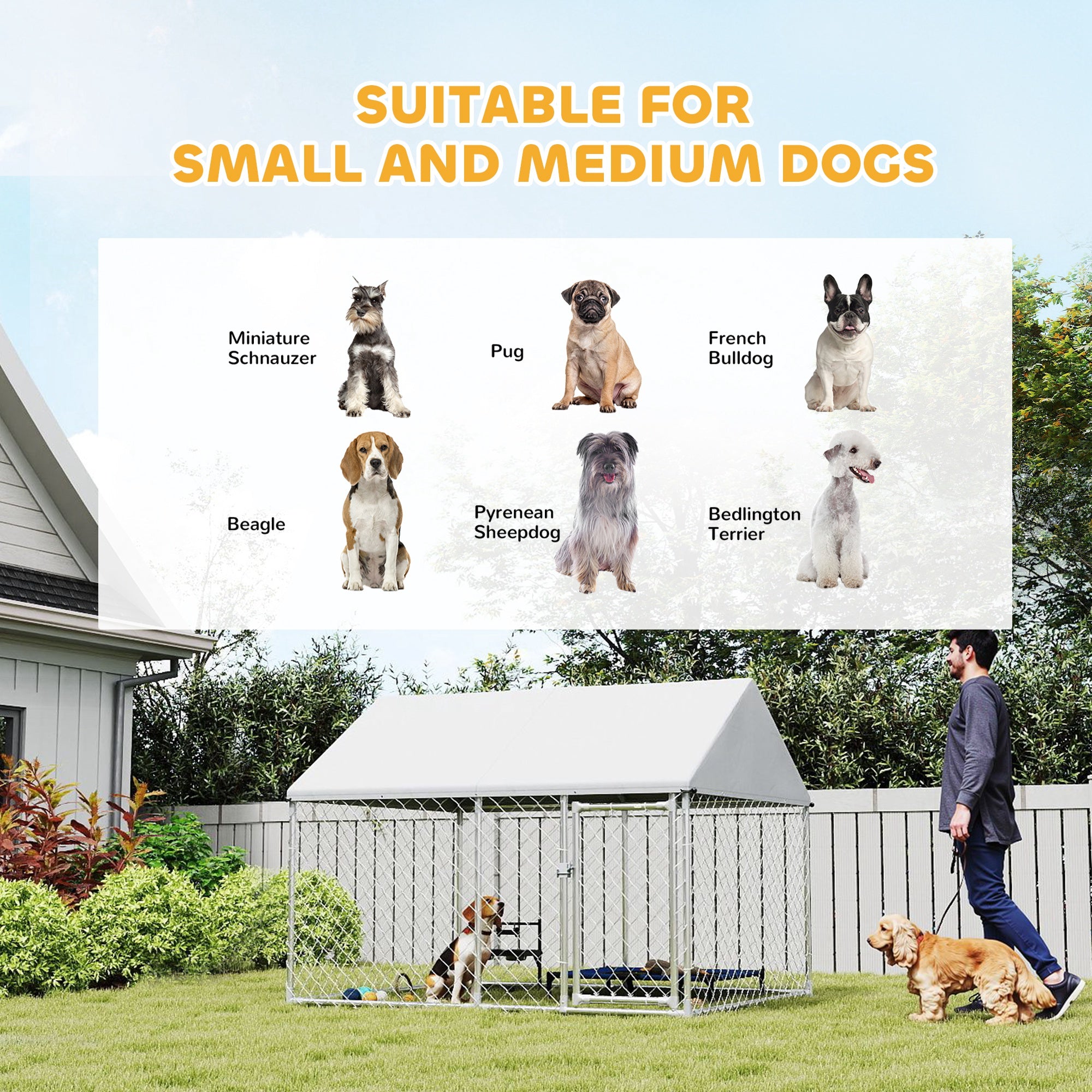 Outdoor Dog Kennel with Roof, Heavy Duty Galvanized Steel Dog Run Chain Link w/ Waterproof UV-Resistant Cover, Safety Lockable Latch System, 2.1' x 1.8' x 1.6'