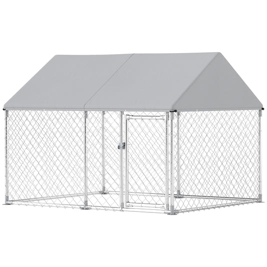 Outdoor Dog Kennel with Roof, Heavy Duty Galvanized Steel Dog Run Chain Link w/ Waterproof UV-Resistant Cover, Safety Lockable Latch System, 2.1' x 1.8' x 1.6'