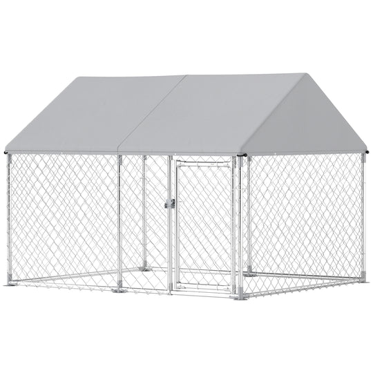 Outdoor Dog Kennel with Roof, Heavy Duty Galvanized Steel Dog Run Chain Link w/ Waterproof UV-Resistant Cover, Safety Lockable Latch System, 2.1' x 1.8' x 1.6'