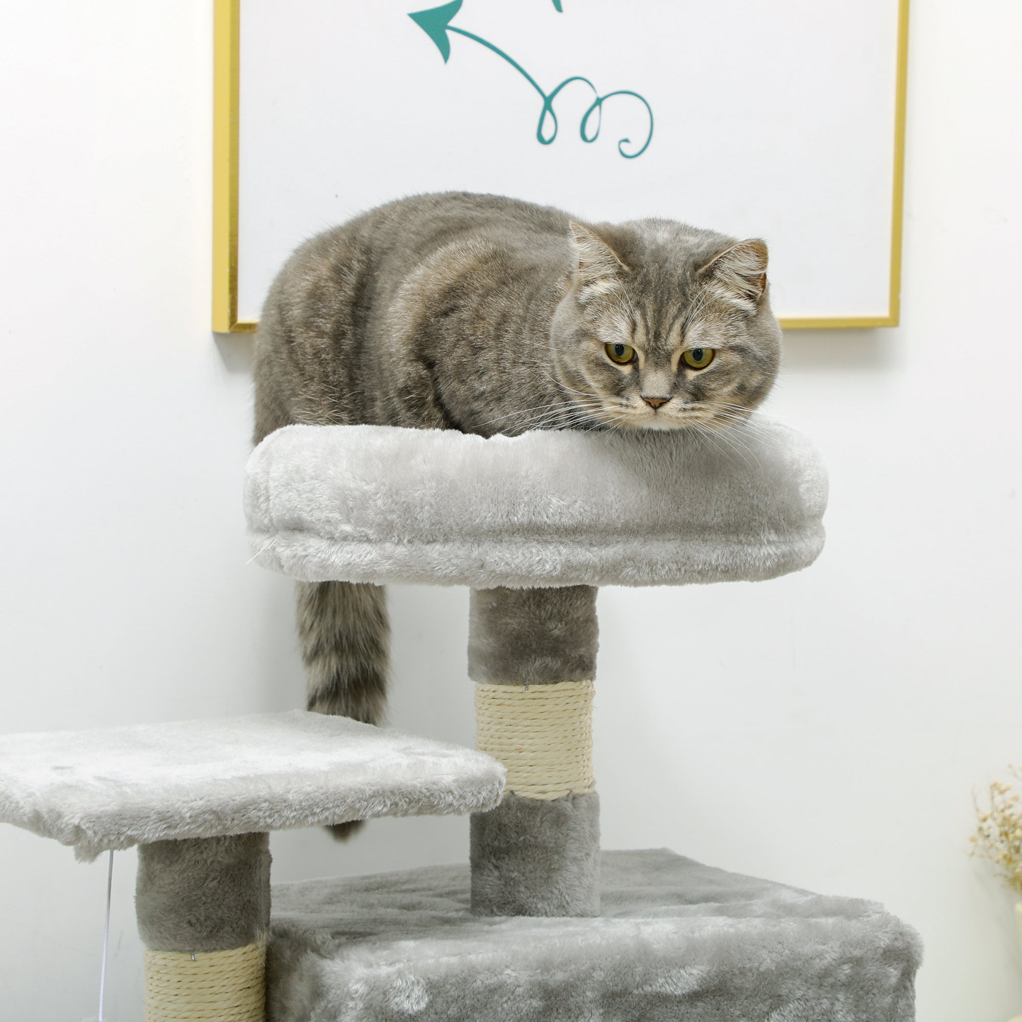 Cat Tree, Cat Tower for Indoor Cats with Sisal Scratching Post, Cat Condo, Hammock, Bed, Ladder, Platforms, Toy Balls for Kittens, Light Grey
