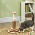 Load image into Gallery viewer, Cat Scratching Post, 49cm Cat Scratcher with Sisal Post, Interactive Track Ball Toy, Self Grooming Brush, Hanging Toy Ball, Feather, 5 in 1 Small Kitten Cat Scratch post, Oak Tone

