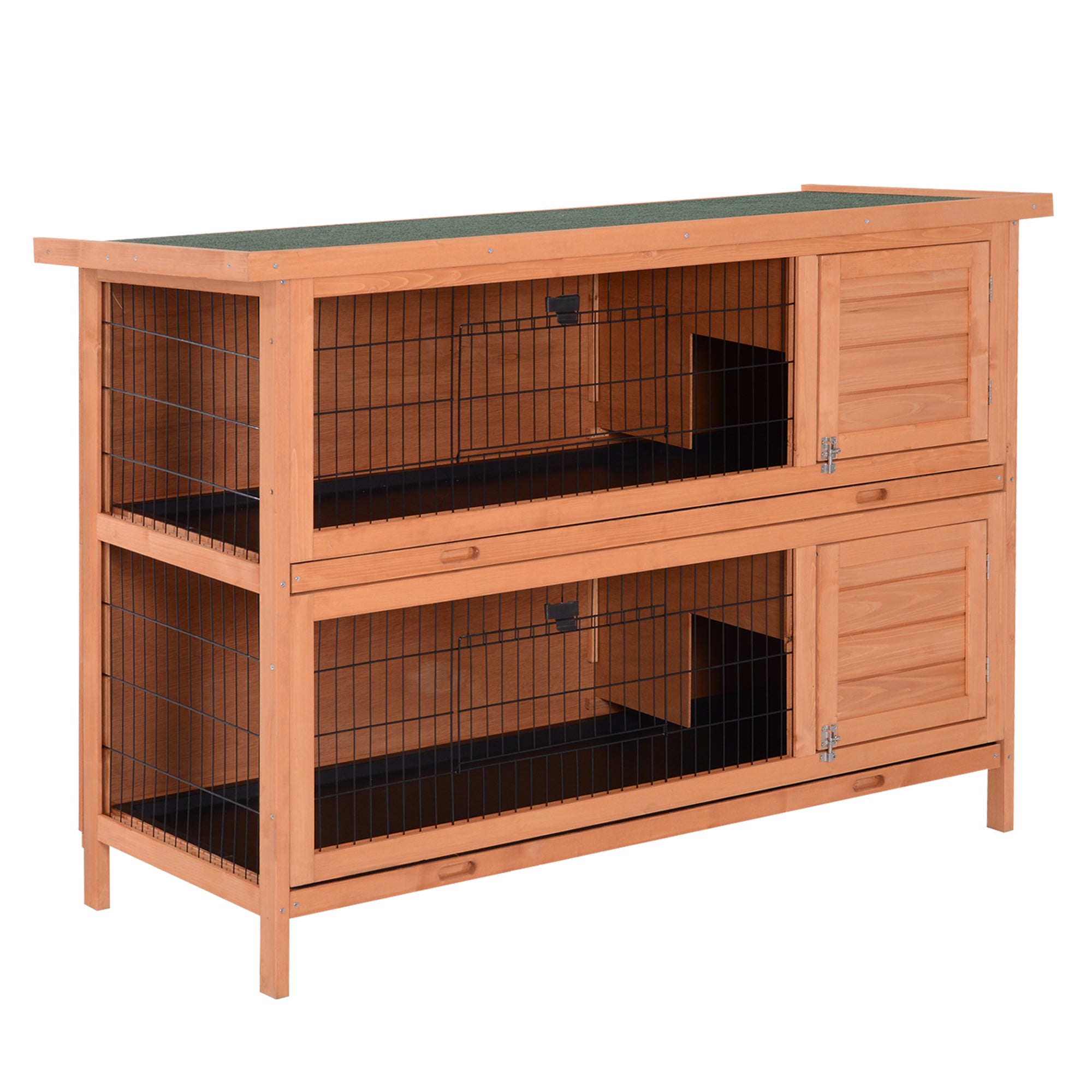 54" 2-Story Large Rabbit Hutch Bunny Cage Wooden Pet House Small Animal Habitat with Lockable Doors, No Leak Tray and waterproof Roof for Rabbits, Chickens, Ducks, Outdoor/Indoor Natural
