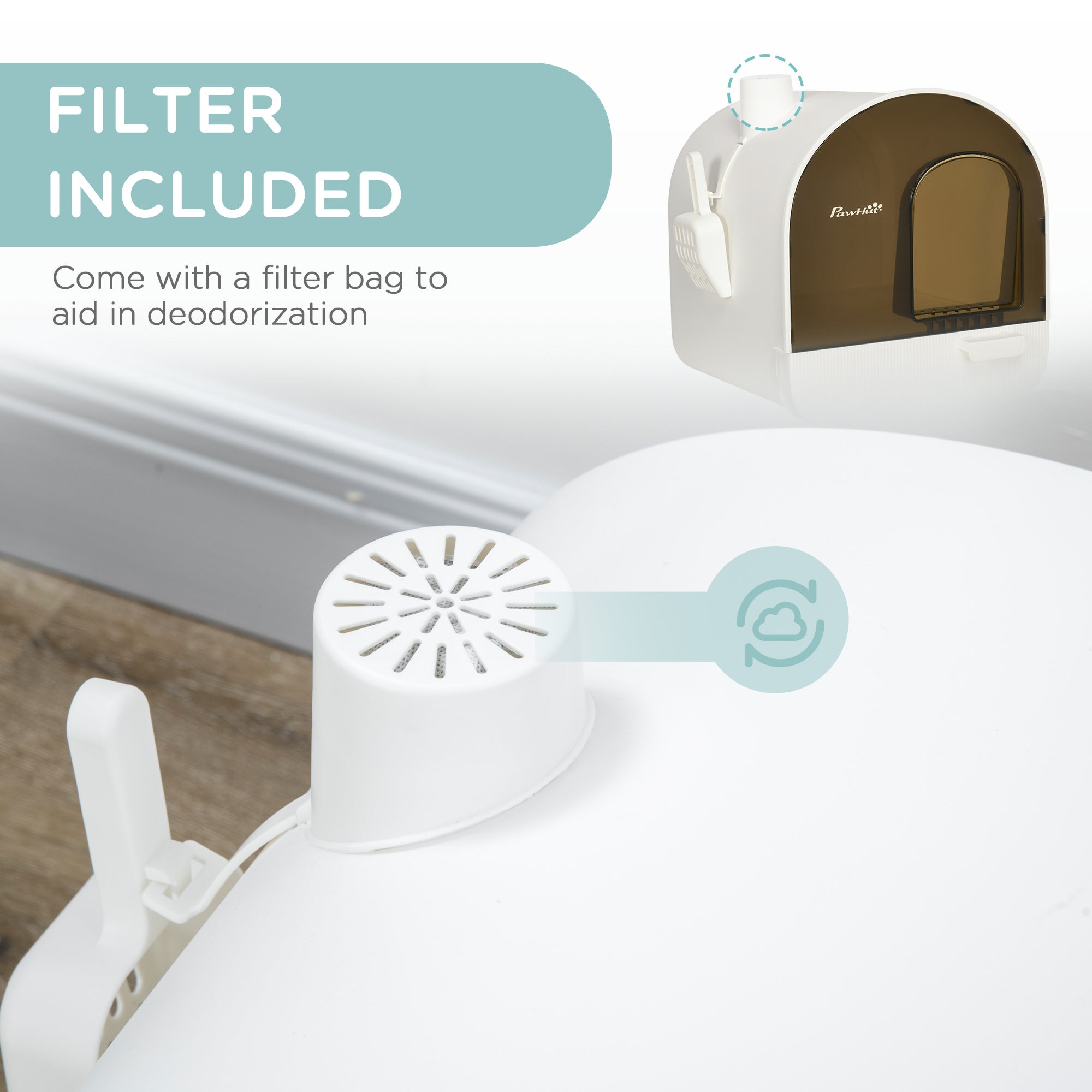 Enclosed Cat Litter Box with Lid & Drawer, Kitty Litter Box Toilet with Mat for Anti-Leakage, Includes Scoop & Deodorant Bag, Easy Clean & Odor Control, White