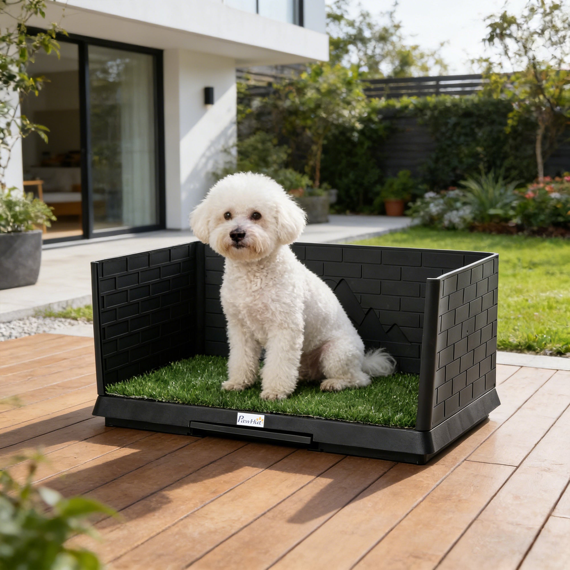 Dog Grass Pad with High Walls and Tray, Indoor Potty Tray for Puppy Training, Pee Pad Holder with Artificial Grass and Drainage for Indoor Outdoor Use, 30" x 20" x 14"
