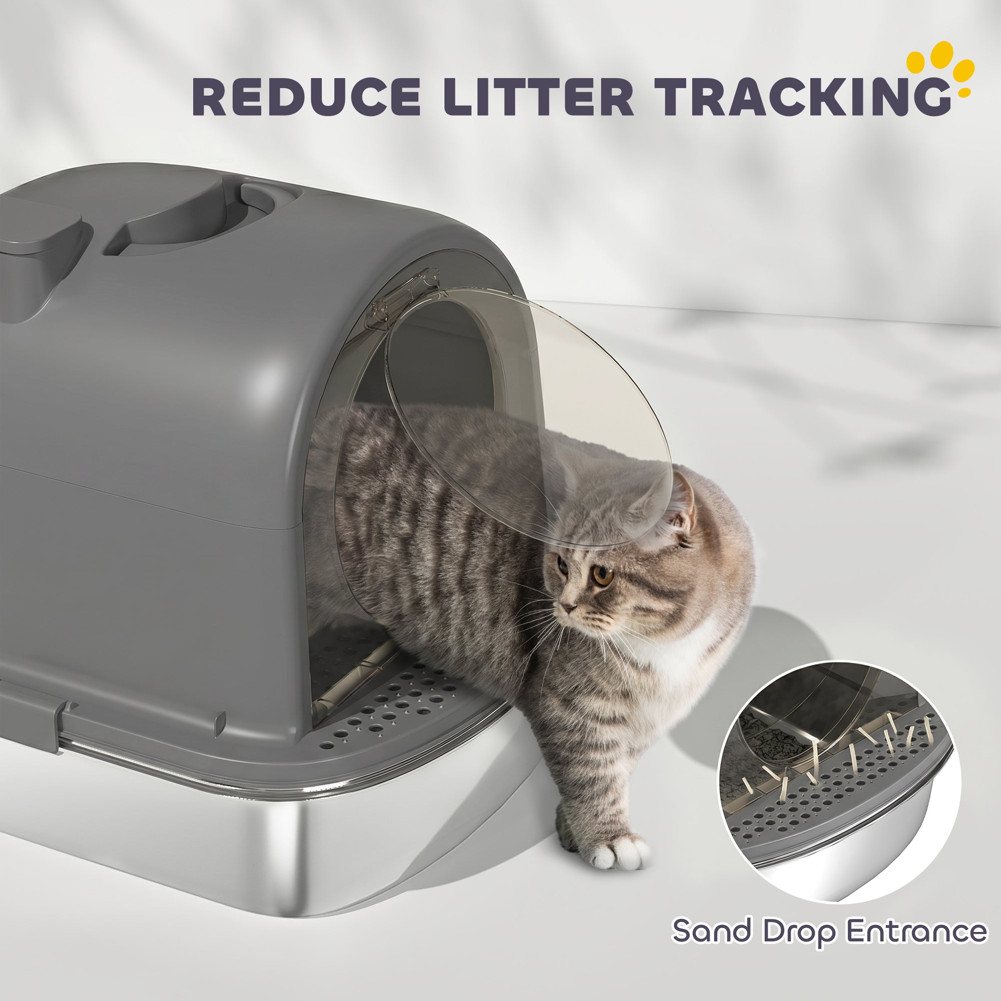 Stainless Steel Litter Box with Lid, Enclosed Cat Litter Box with Scoop, Deodorizer Bag, Handle, Odour Control, Non-Sticky and Easy to Clean, Dark Grey