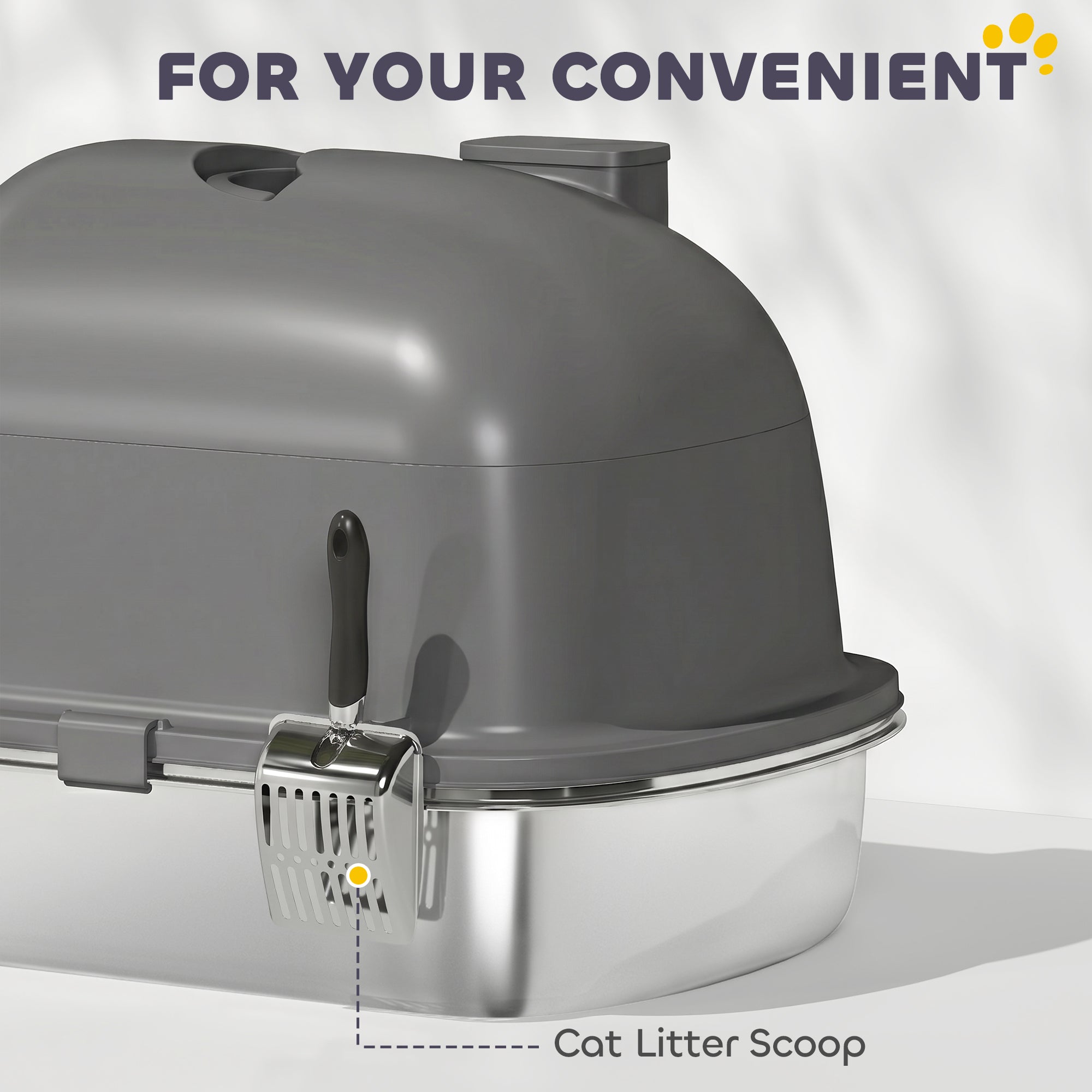 Stainless Steel Litter Box with Lid, Enclosed Cat Litter Box with Scoop, Deodorizer Bag, Handle, Odour Control, Non-Sticky and Easy to Clean, Dark Grey
