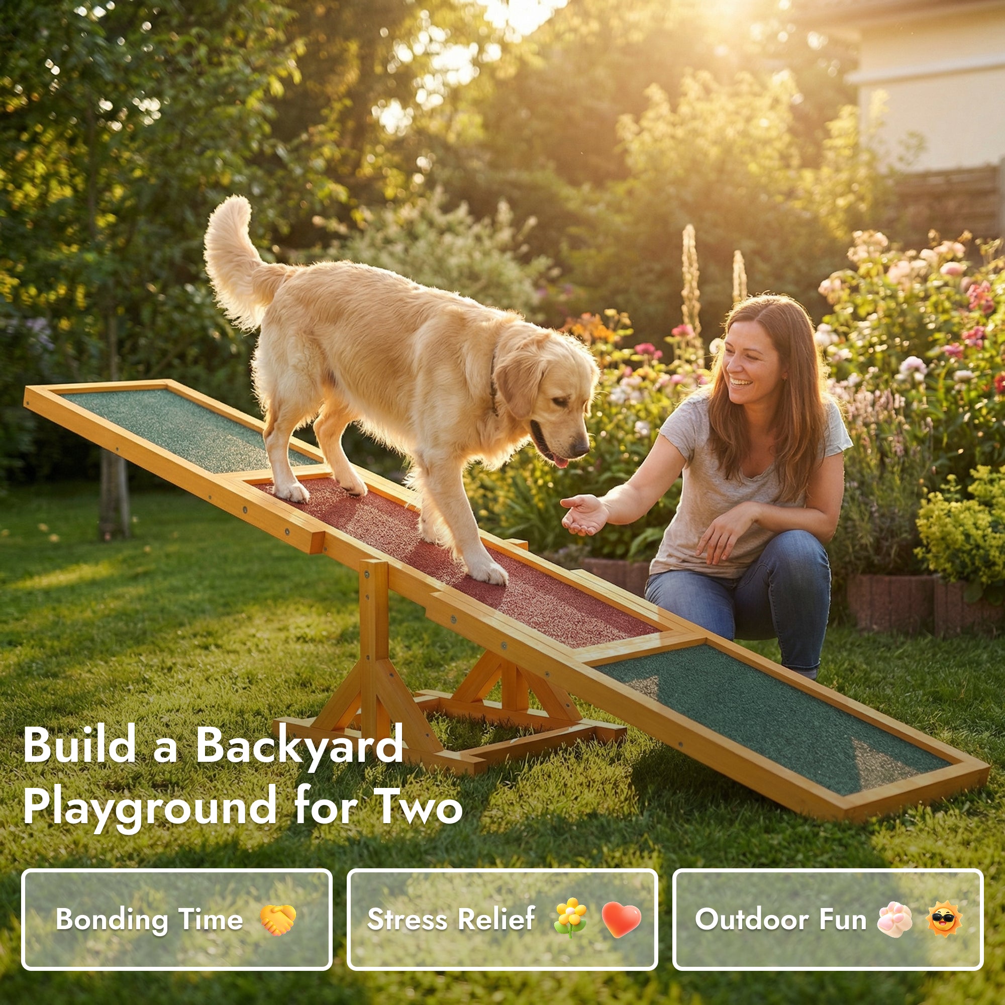 Pupstacle 71" Wooden Dog Agility Seesaw with Anti-Slip Surface Natural