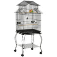 Load image into Gallery viewer, 53.9'' Large Rolling Steel Bird Cage Bird House with Detachable Rolling Stand, Storage Shelf, Wood Perch, Food Container, Black
