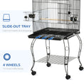 Load image into Gallery viewer, 53.9'' Large Rolling Steel Bird Cage Bird House with Detachable Rolling Stand, Storage Shelf, Wood Perch, Food Container, Black
